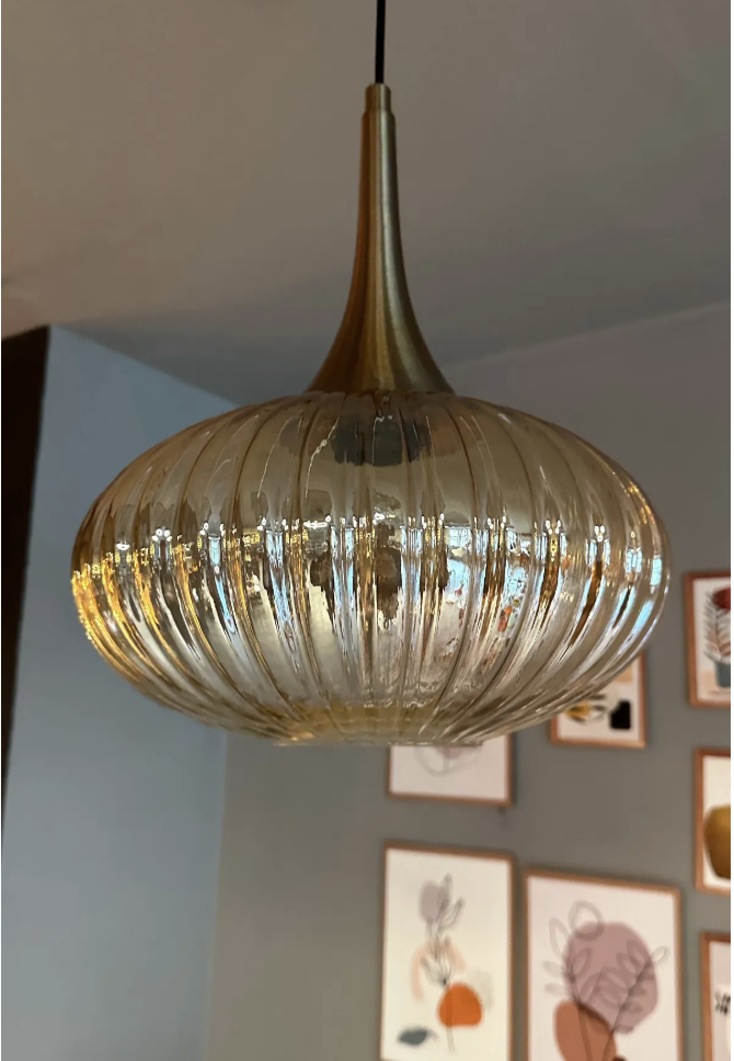 Elegant Cam Tekli Bal Rengi Avize Eskitme Külah Başlık Sarkıt Lamba Restoran Salon Aydınlatma