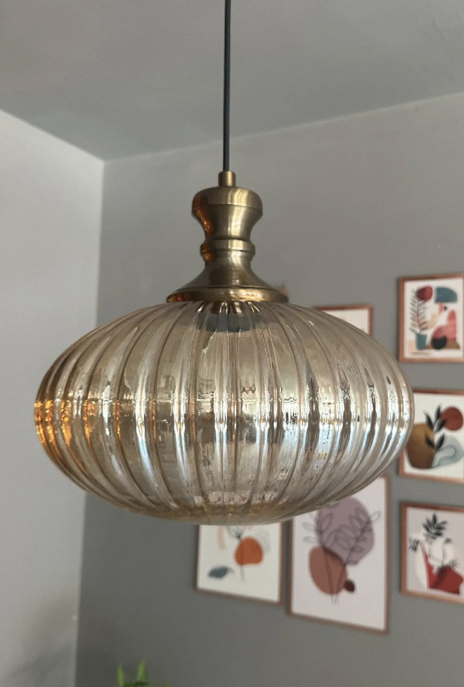 Elegant Cam Tekli Bal Rengi Avize Eskitme Knob Başlık Sarkıt Lamba Restoran Salon Aydınlatma