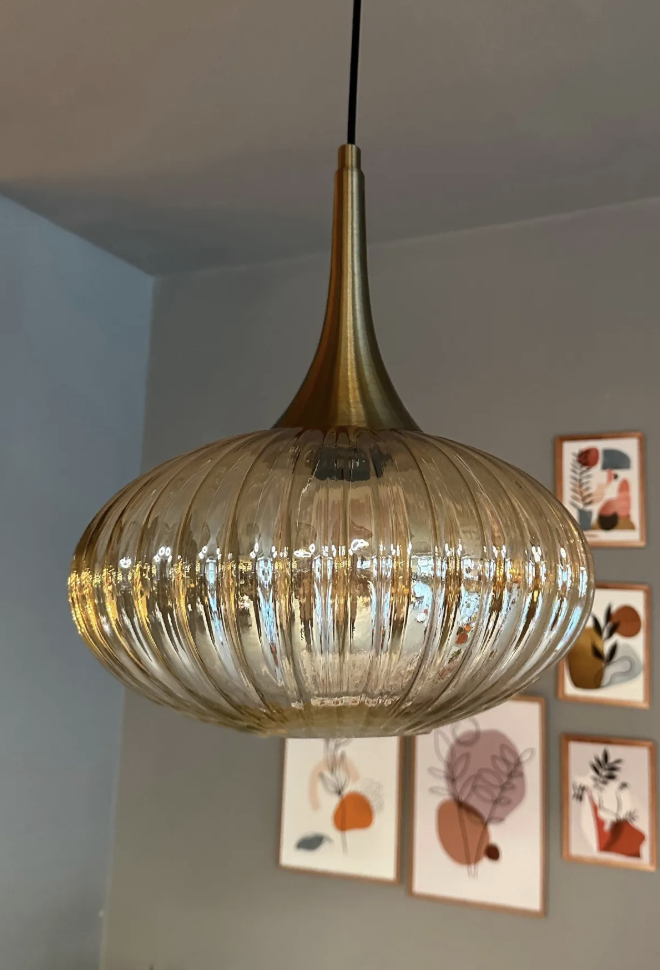 Elegant Cam Tekli Bal Rengi Avize Eskitme Külah Başlık Sarkıt Lamba Restoran Salon Aydınlatma