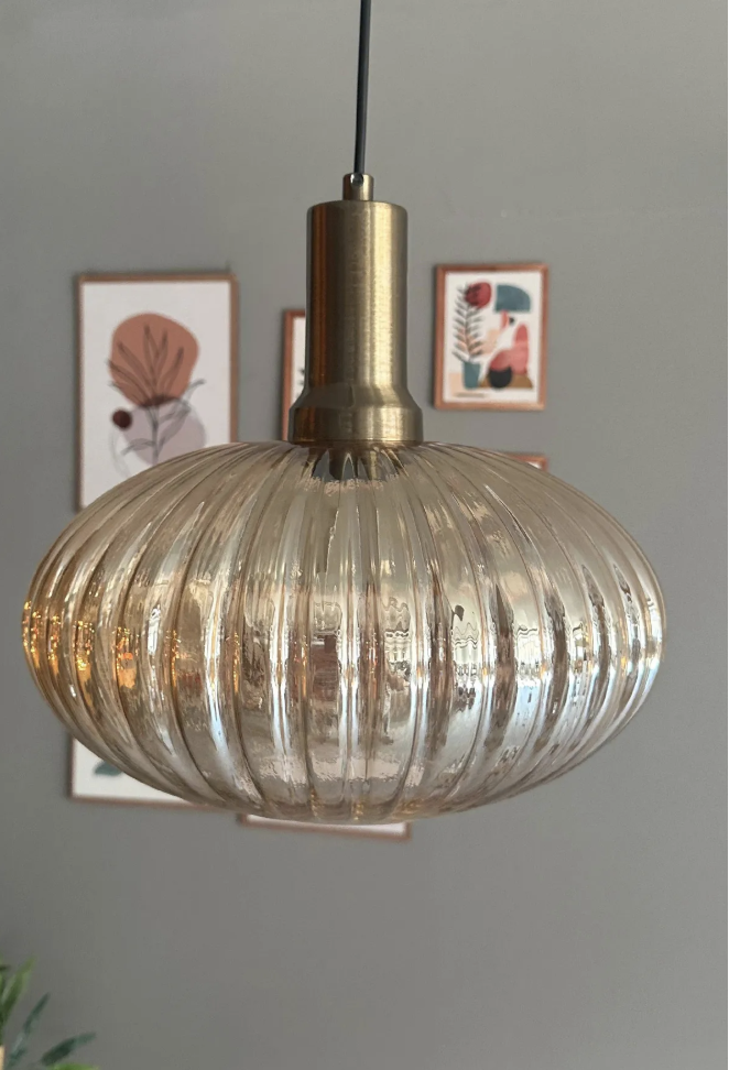 Elegant Cam Tekli Bal Rengi Avize Eskitme Fener Başlık Sarkıt Lamba Restoran Salon Aydınlatma
