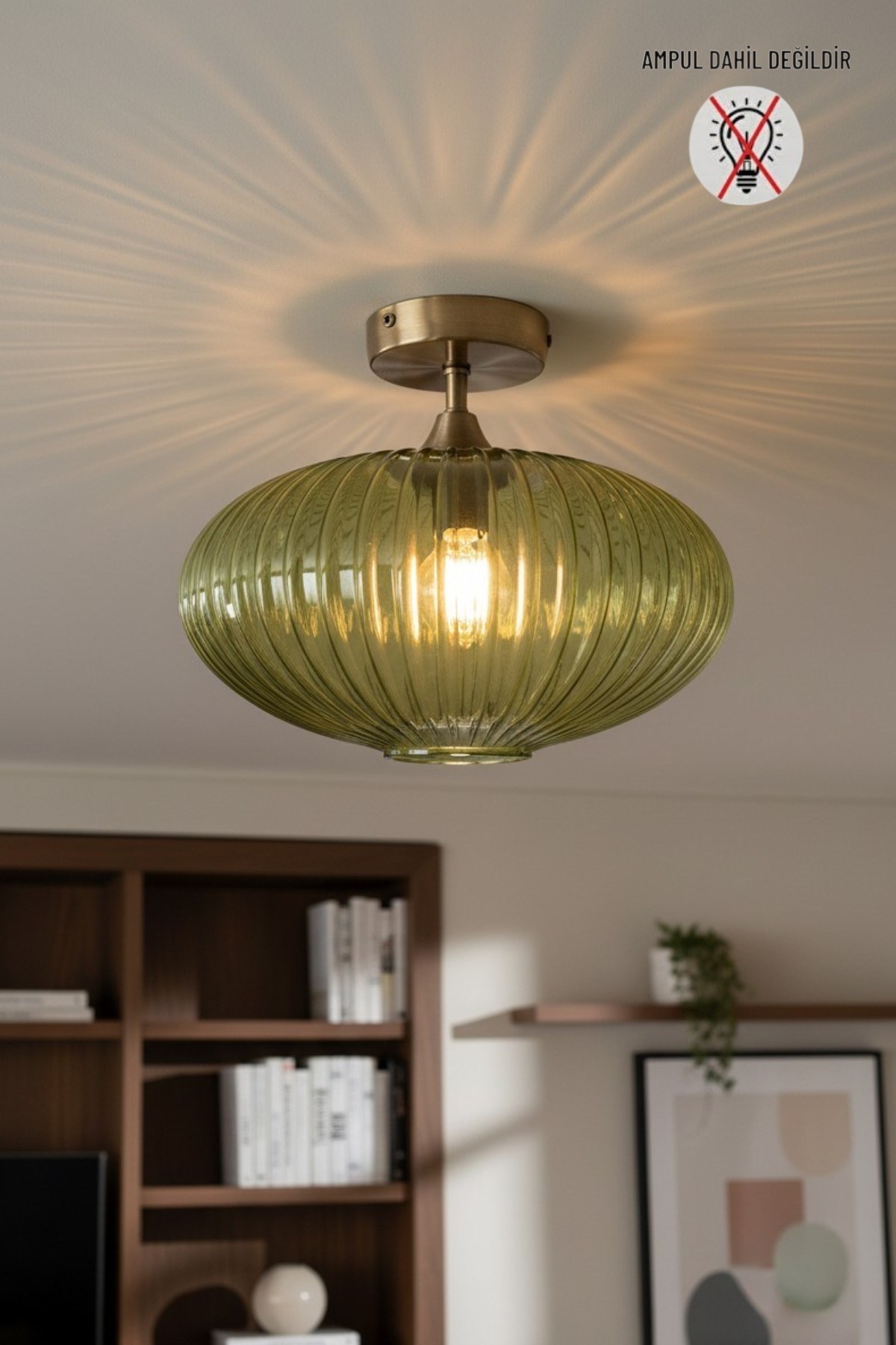 Elegant Yeşil Cam Plafonyer Sarkıt Lamba Restoran Salon Aydınlatma