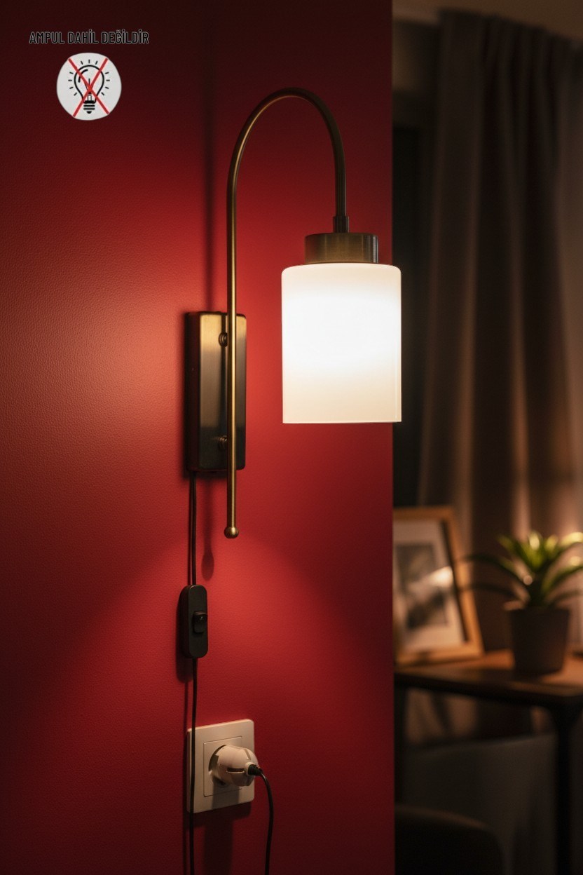Fişli Tiny Beyaz Cam Aplik Duvar Lambası Modern Otel Cafe Vintage Salon Yatak Odası Merdiven Retro