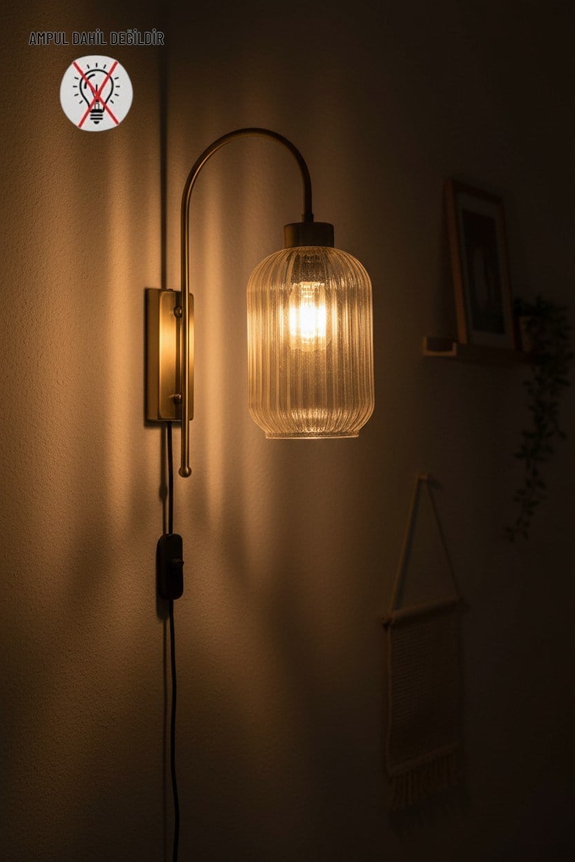Fişli Wingmn Bal Rengi Cam Aplik Duvar Lambası Modern Vintage Salon Yatak Odası Merdiven Retro