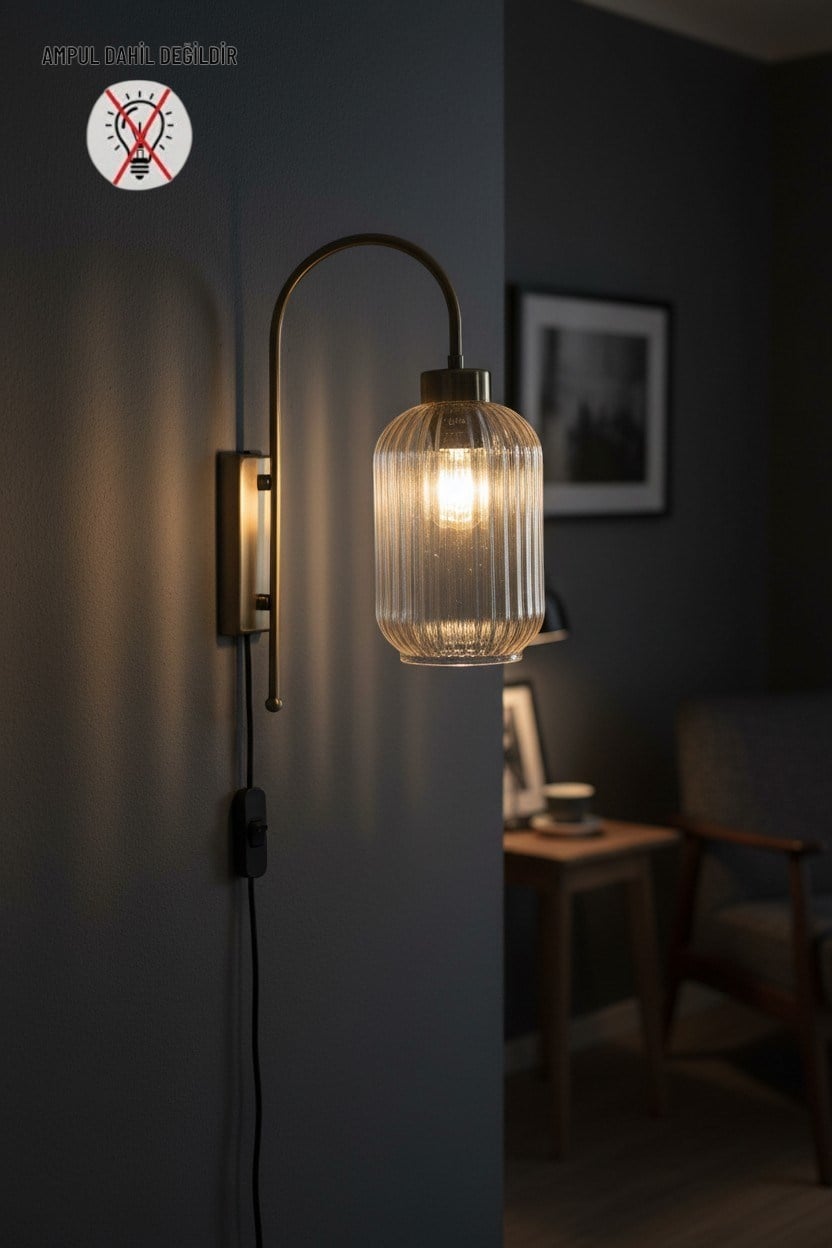 Fişli Wingmn Bal Rengi Cam Aplik Duvar Lambası Modern Vintage Salon Yatak Odası Merdiven Retro