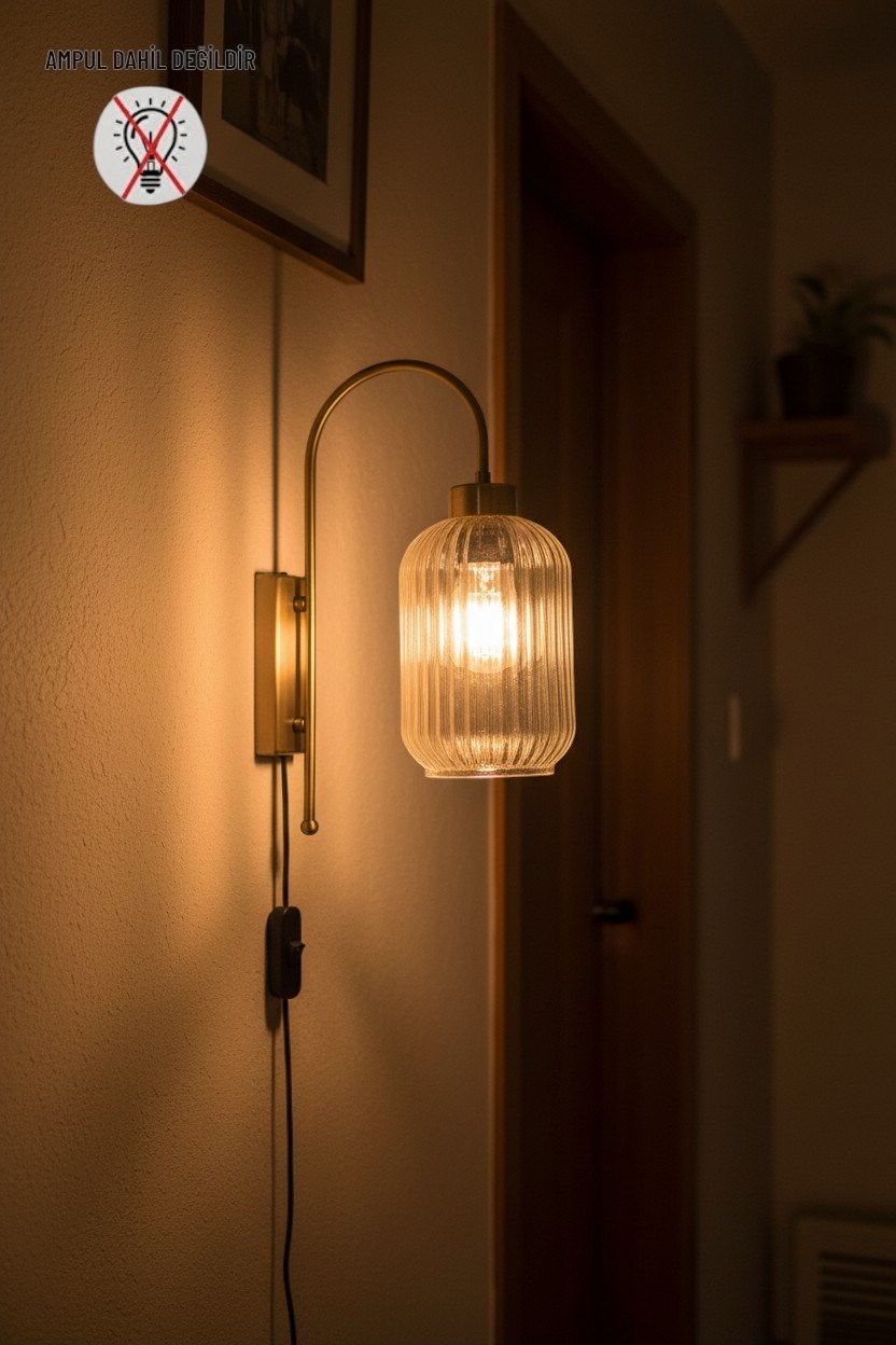 Fişli Wingmn Bal Rengi Cam Aplik Duvar Lambası Modern Vintage Salon Yatak Odası Merdiven Retro