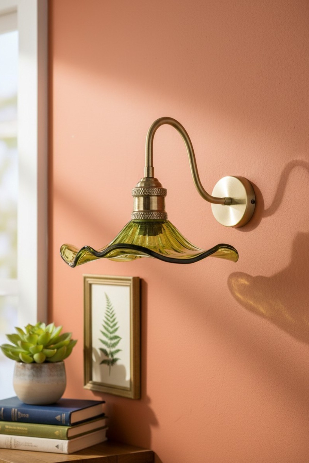 Flora Yeşil Cam Aplik Duvar Lambası Modern Otel Cafe Vintage Salon Yatak Odası Merdiven Retro