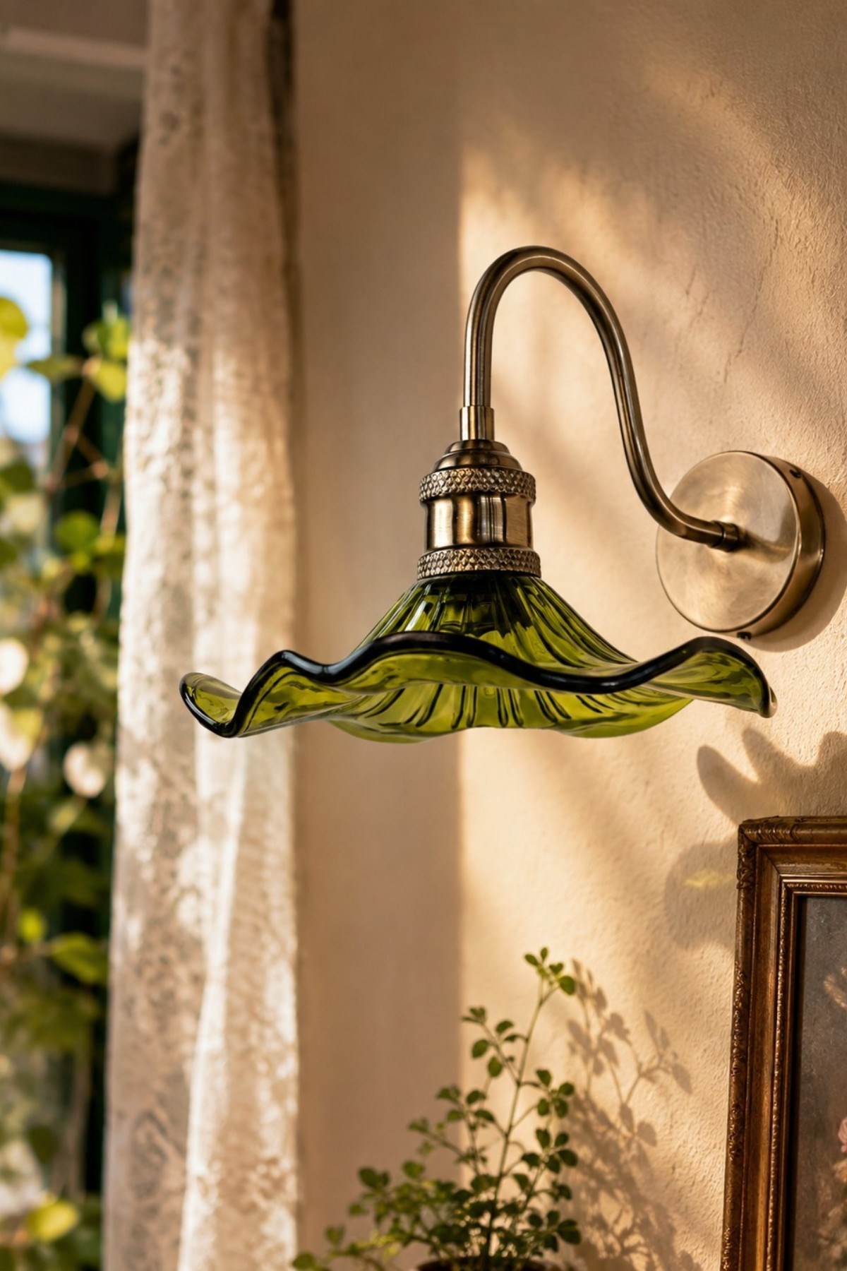 Flora Yeşil Cam Aplik Duvar Lambası Modern Otel Cafe Vintage Salon Yatak Odası Merdiven Retro