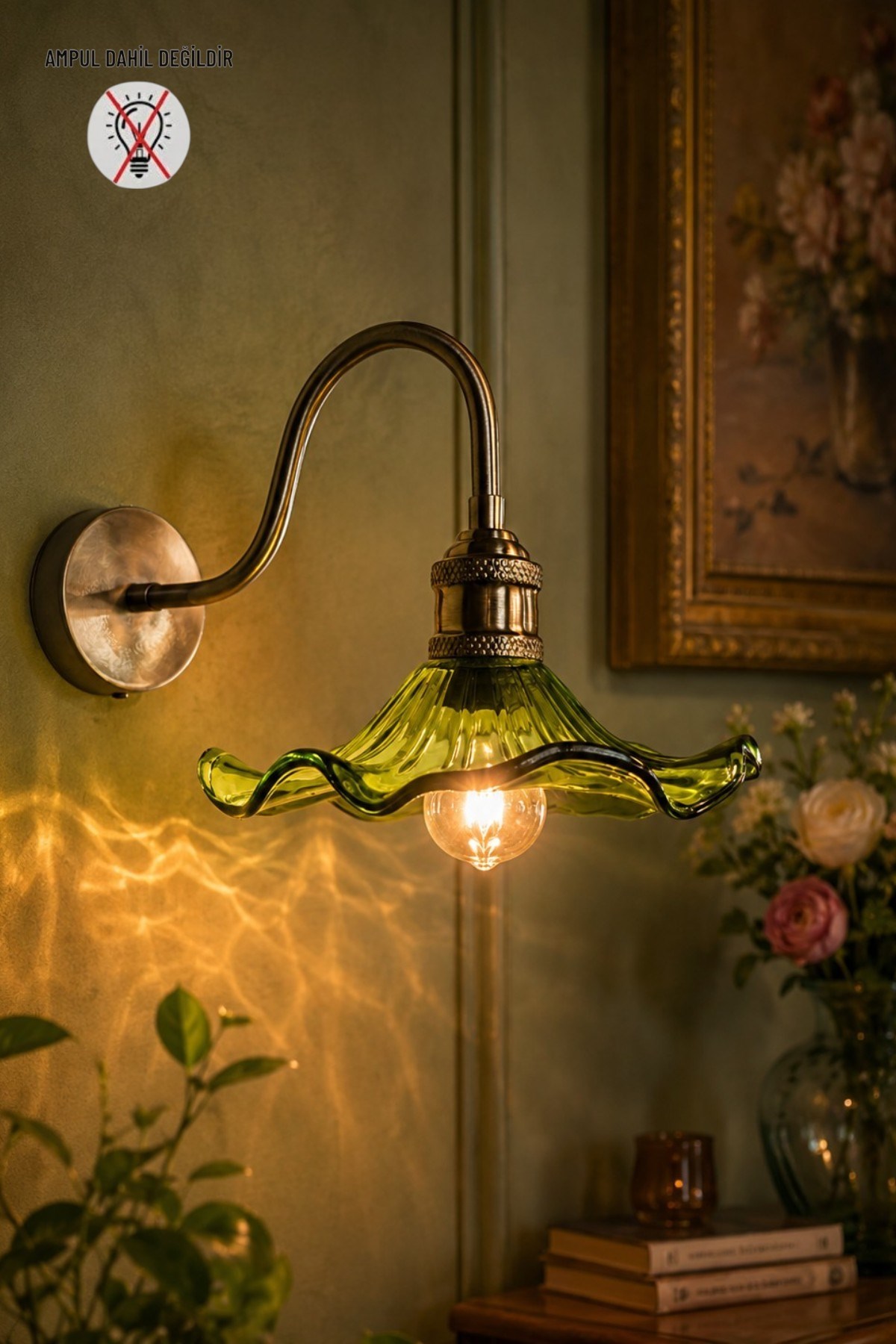 Flora Yeşil Cam Aplik Duvar Lambası Modern Otel Cafe Vintage Salon Yatak Odası Merdiven Retro