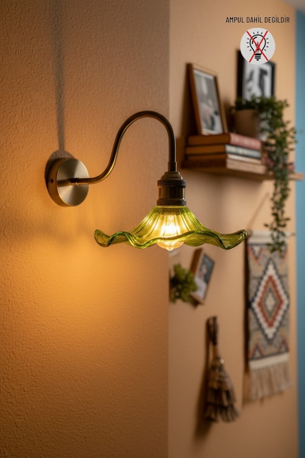 Flora Yeşil Cam Aplik Duvar Lambası Modern Otel Cafe Vintage Salon Yatak Odası Merdiven Retro
