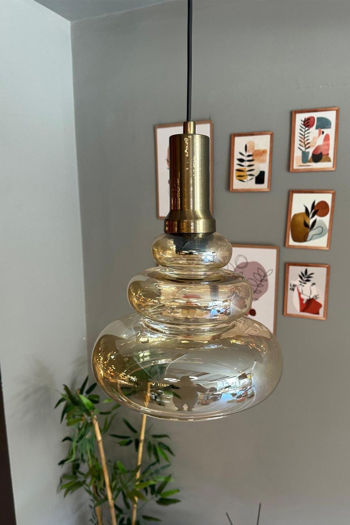 Lily Cam Bal Rengi Tekli Avize Eskitme Fener Başlık Retro Sarkıt Lamba Restoran Salon Aydınlatma