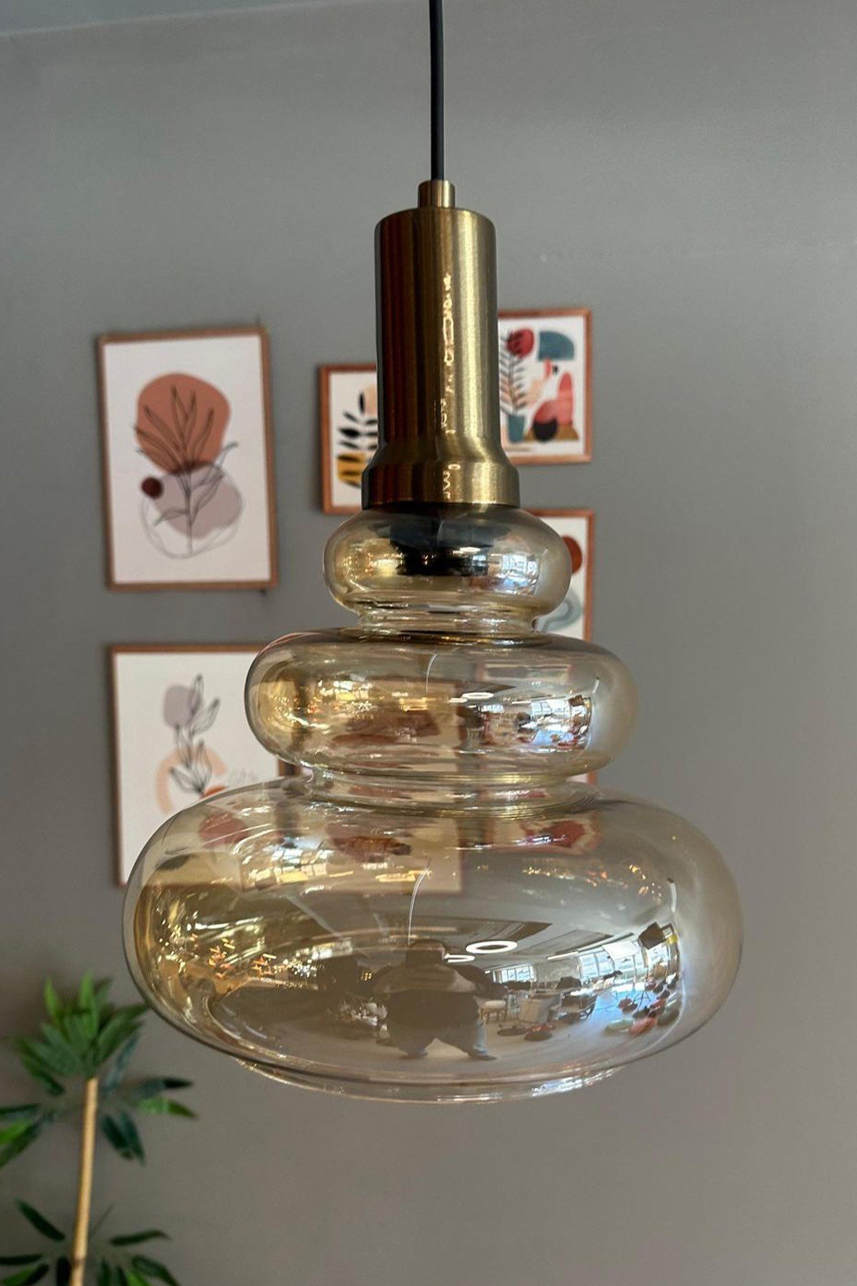 Lily Cam Bal Rengi Tekli Avize Eskitme Fener Başlık Retro Sarkıt Lamba Restoran Salon Aydınlatma