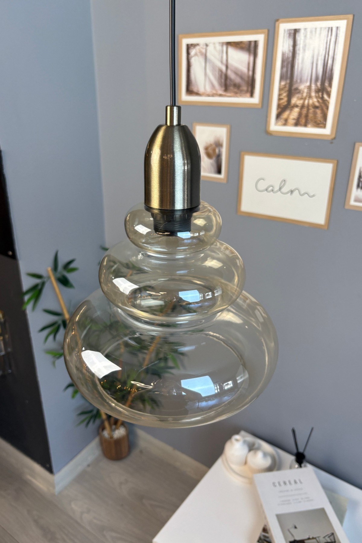 Lily Cam Bal Rengi Tekli Avize Eskitme Dome Başlık Retro Sarkıt Lamba Restoran Salon Aydınlatma