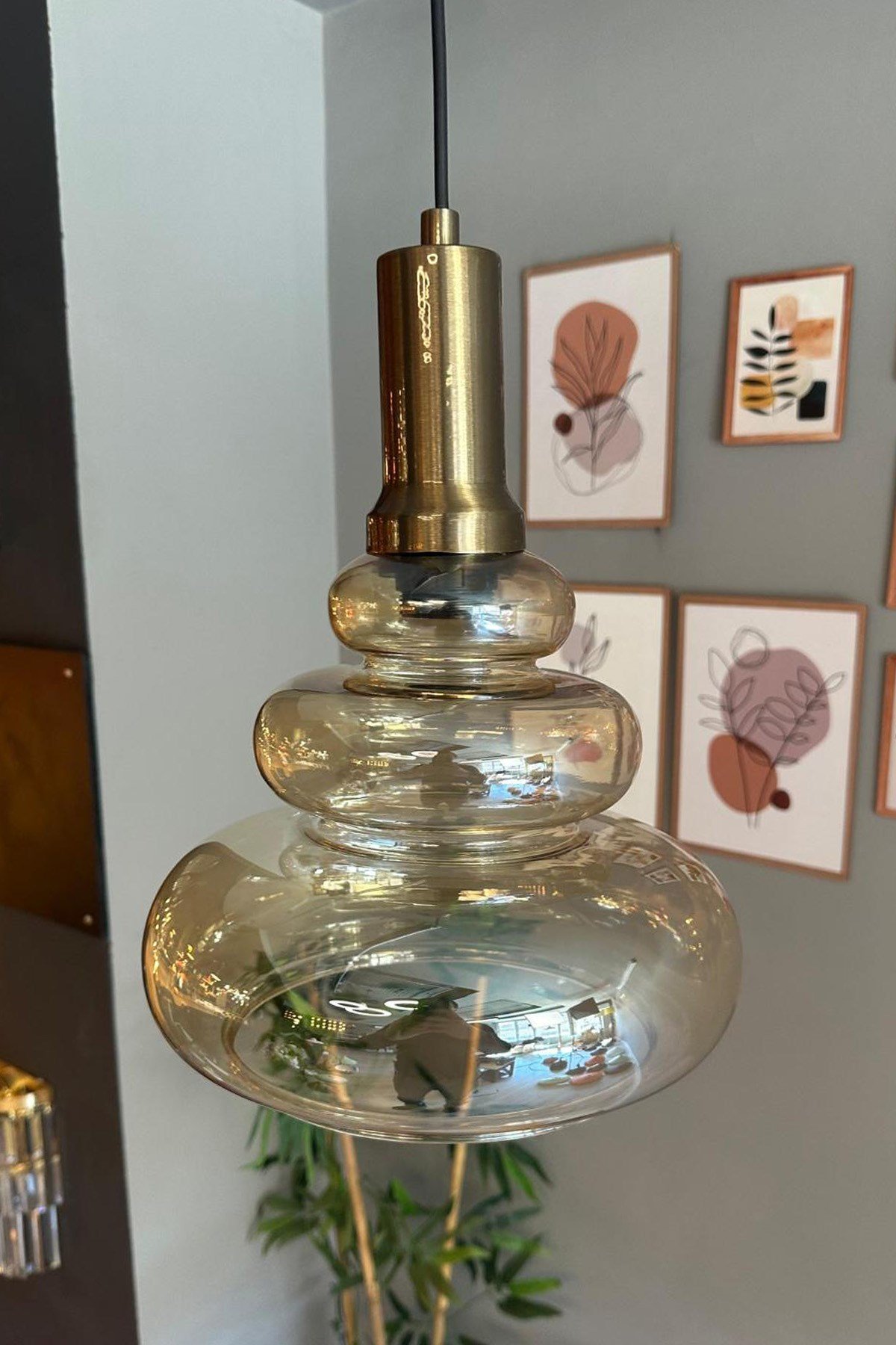 Lily Cam Bal Rengi Tekli Avize Eskitme Fener Başlık Retro Sarkıt Lamba Restoran Salon Aydınlatma