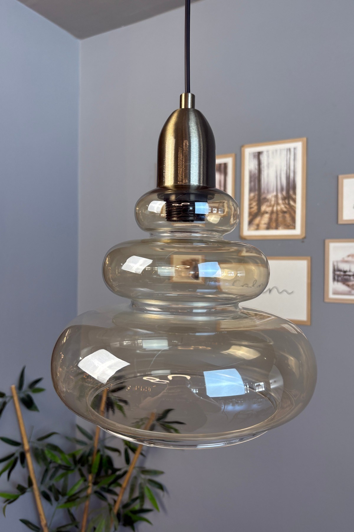 Lily Cam Bal Rengi Tekli Avize Eskitme Dome Başlık Retro Sarkıt Lamba Restoran Salon Aydınlatma