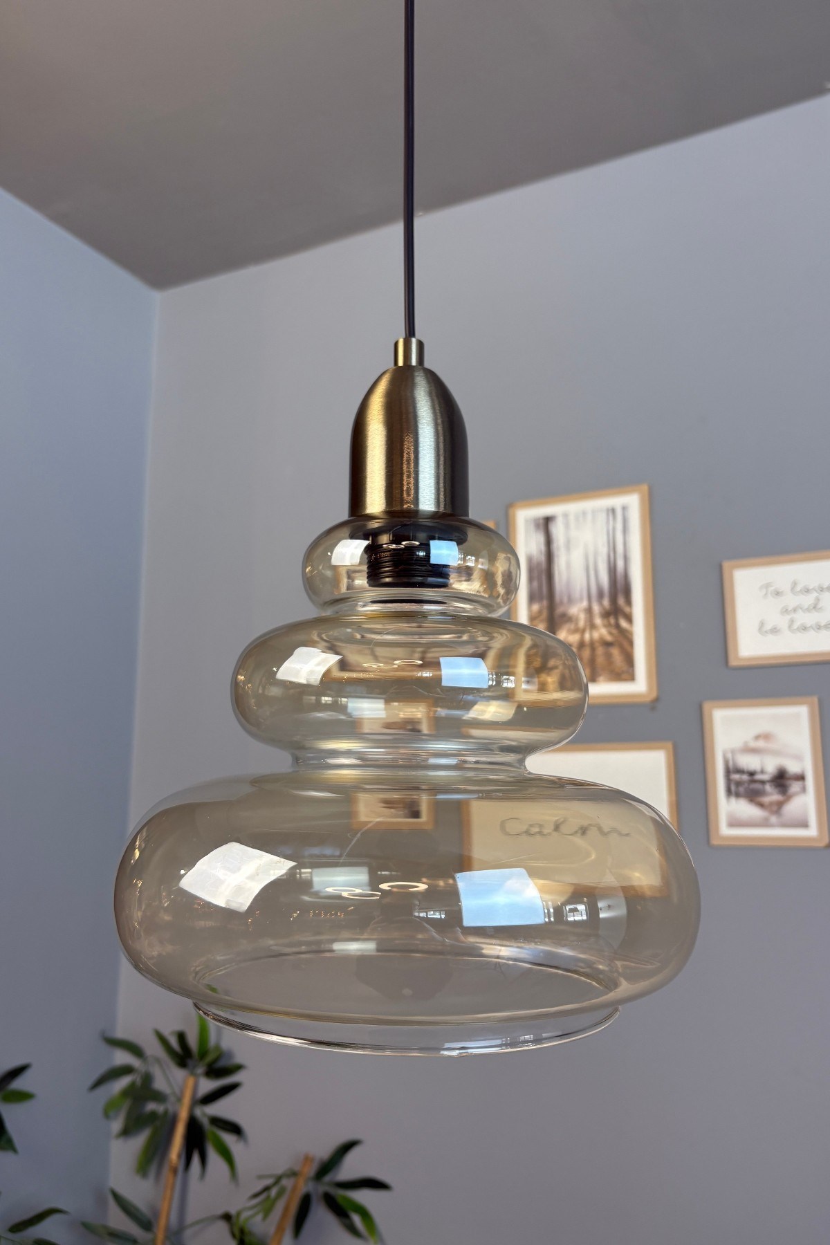 Lily Cam Bal Rengi Tekli Avize Eskitme Dome Başlık Retro Sarkıt Lamba Restoran Salon Aydınlatma