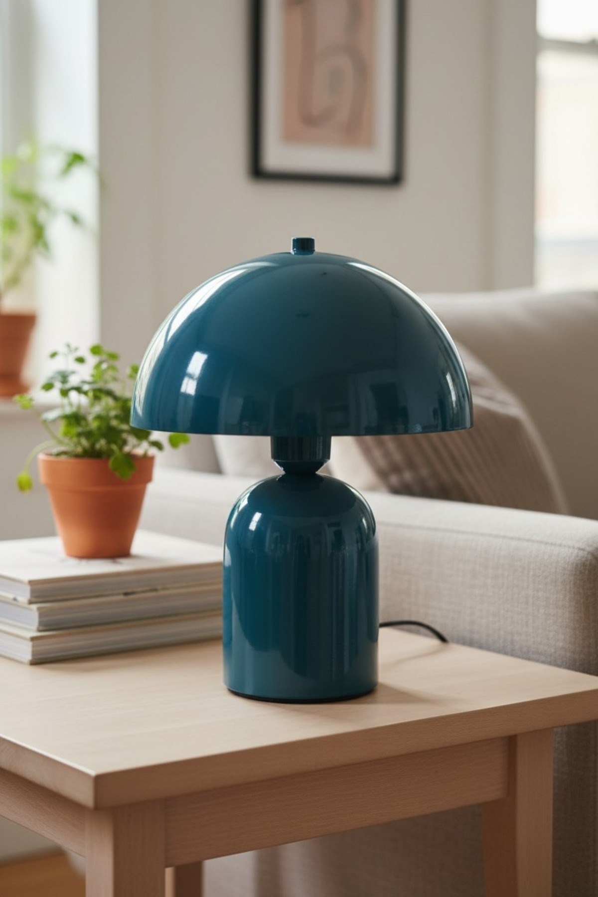 Line Abajur Deniz Yeşili Metal Gövdeli - 25 cm Çap - Oturma Odası & Yatak Odası & Salon Aydınlatma Masa Lambası Dekoratif