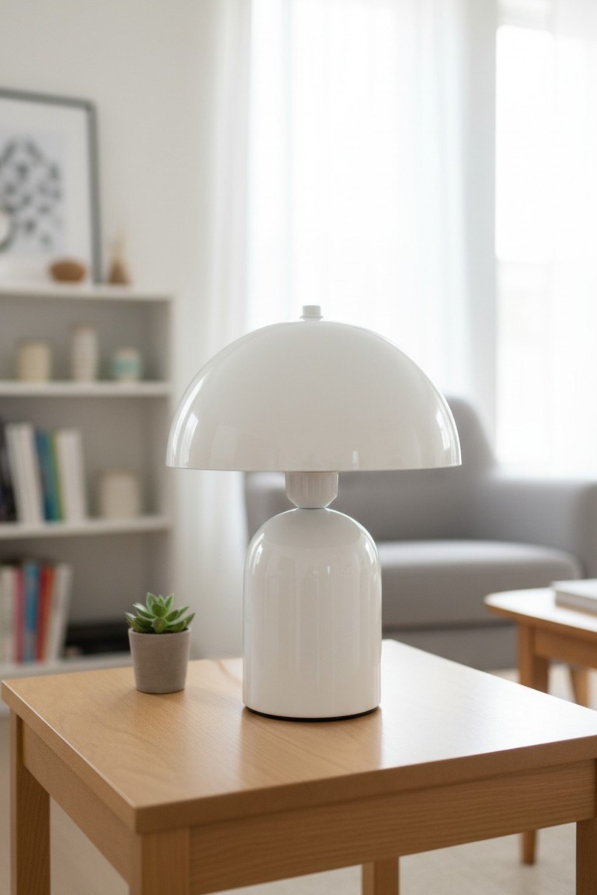 Line Abajur Krem Metal Gövdeli - 25 cm Çap - Oturma Odası & Yatak Odası & Salon Aydınlatma Masa Lambası Dekoratif