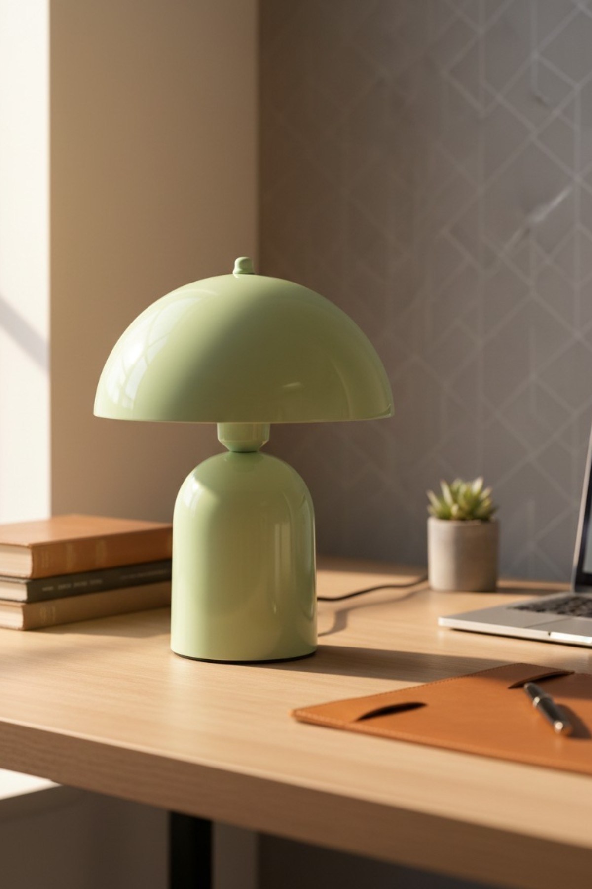 Line Abajur Mint Yeşili Metal Gövde 25 cm Çap Oturma Odası Yatak Odası Salon Aydınlatma Masa Lambası