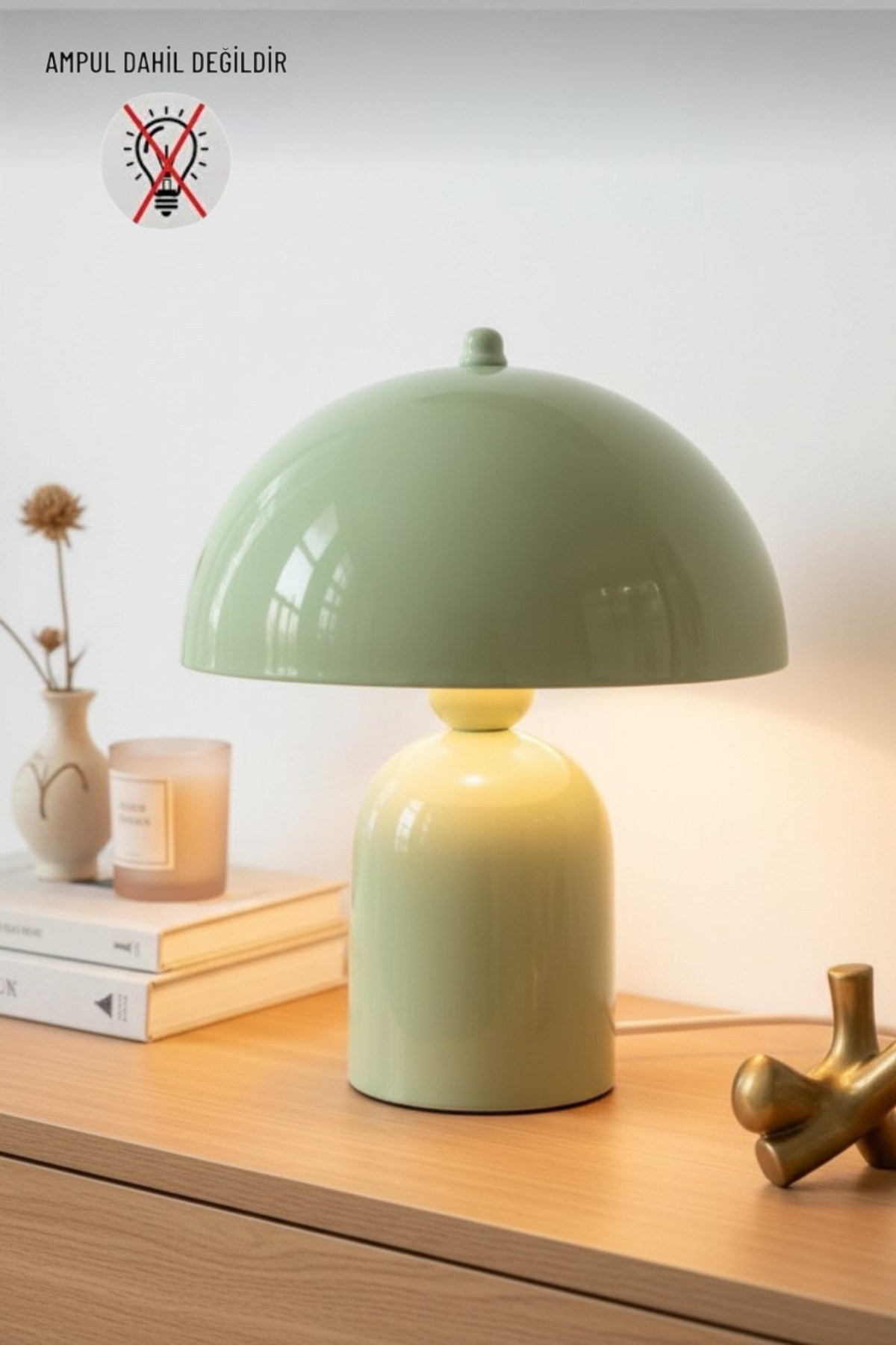 Line Abajur Mint Yeşili Metal Gövde 25 cm Çap Oturma Odası Yatak Odası Salon Aydınlatma Masa Lambası
