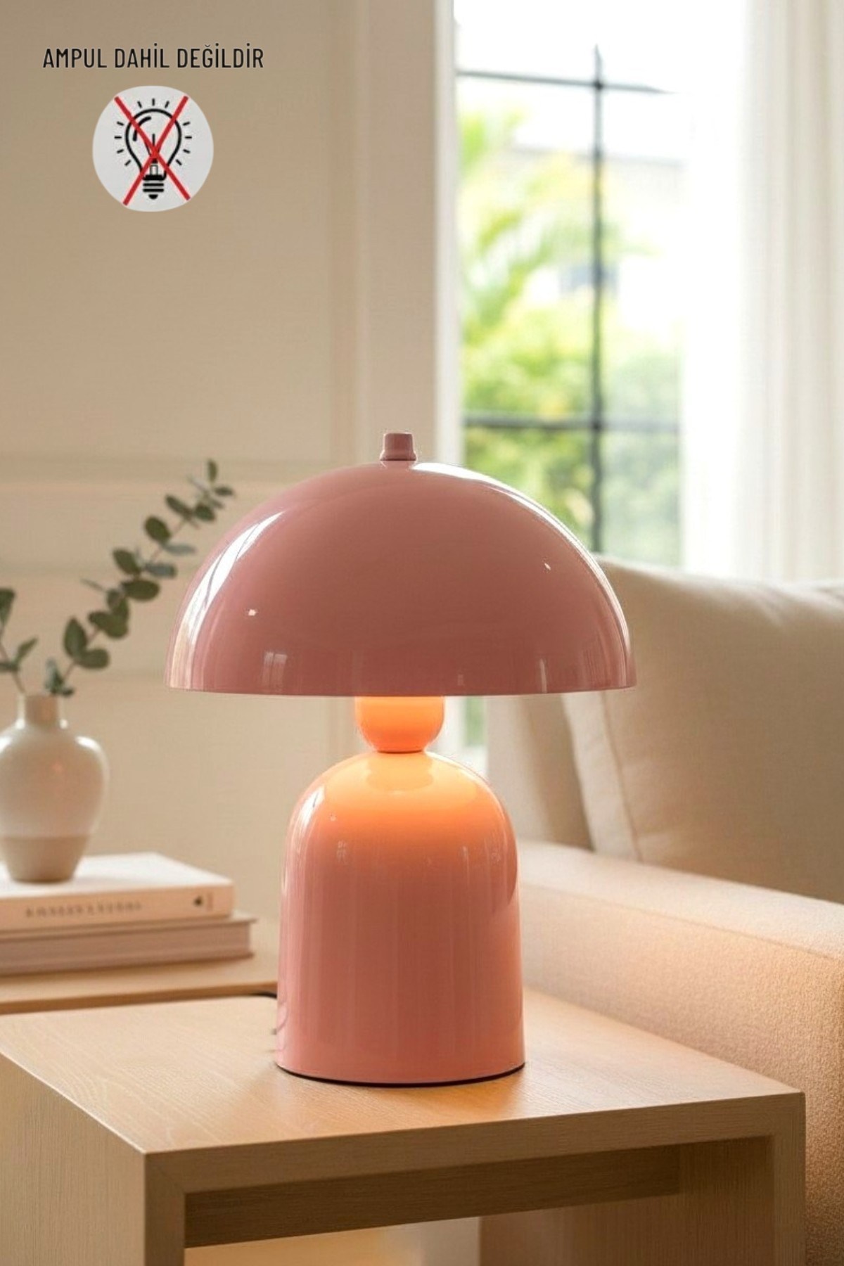 Line Abajur Pembe Metal Gövdeli - 25 cm Çap - Oturma Odası Yatak Odası Salon Aydınlatma Masa Lambası