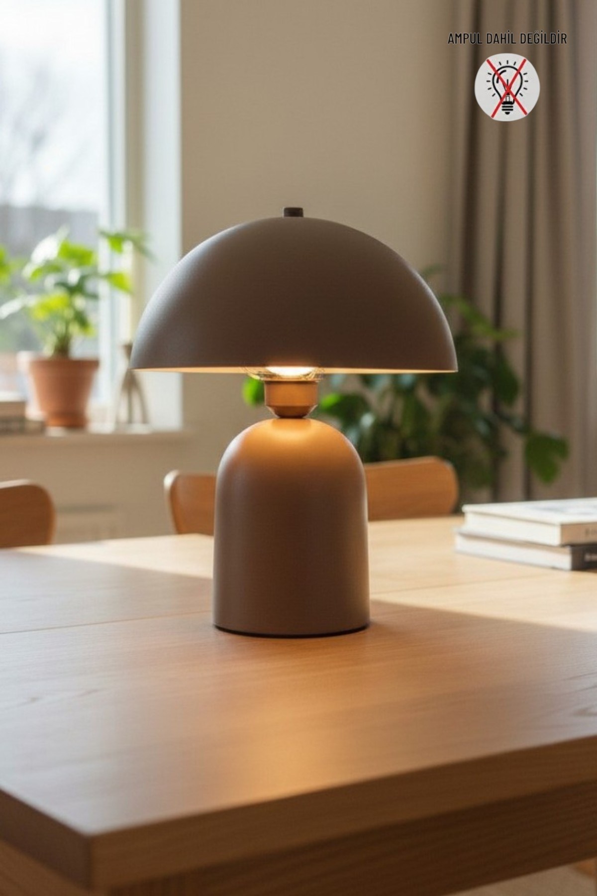 Line Abajur Sütlü Kahve Metal Gövdeli - 25 cm Çap - Oturma Odası & Yatak Odası & Salon Aydınlatma Masa Lambası Dekoratif
