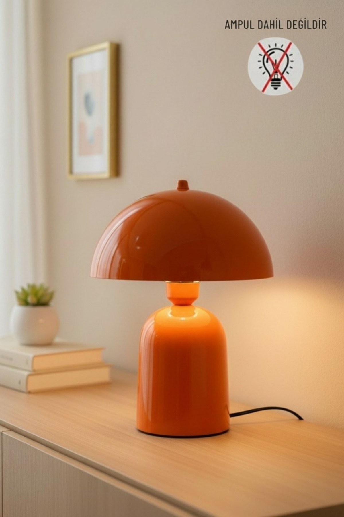 Line Abajur Turuncu Metal Gövdeli 25 cm Çap Oturma Odası Yatak Odası Salon Aydınlatma Masa Lambası