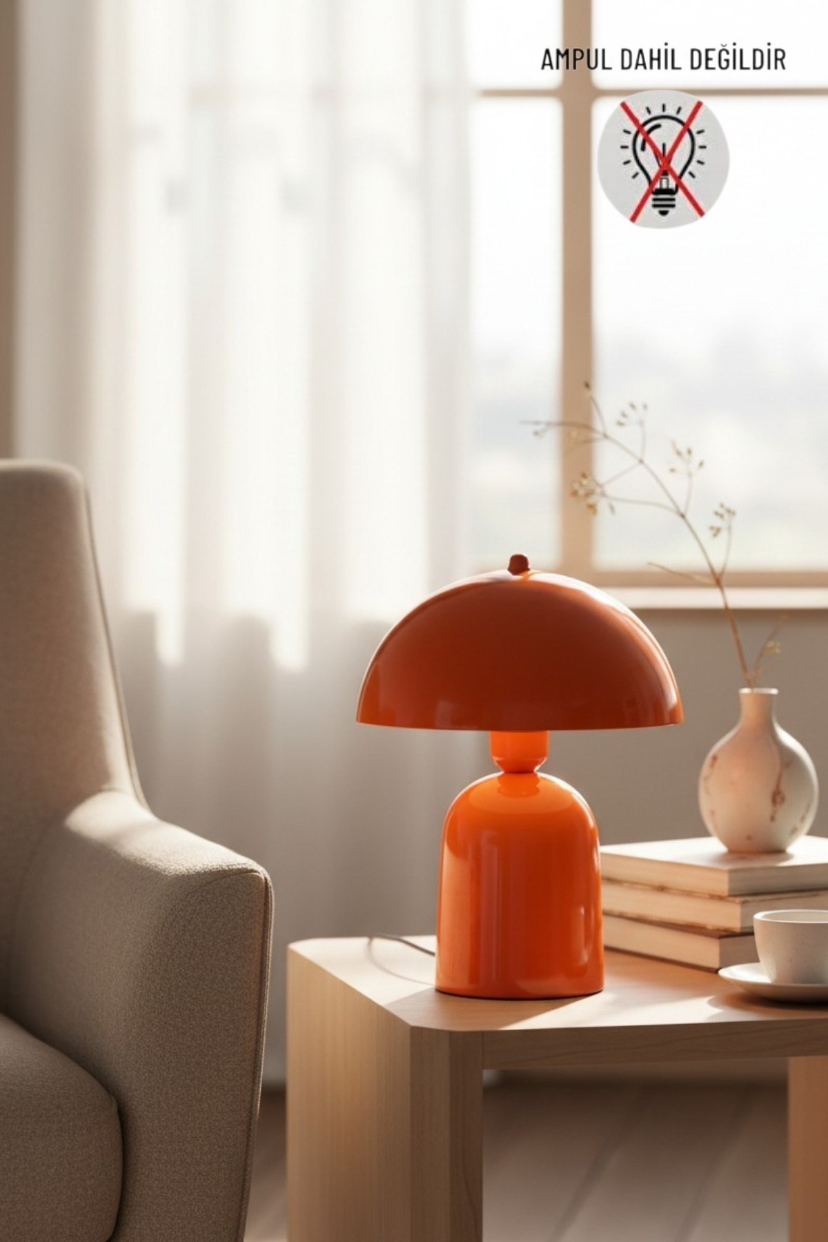 Line Abajur Turuncu Metal Gövdeli 25 cm Çap Oturma Odası Yatak Odası Salon Aydınlatma Masa Lambası