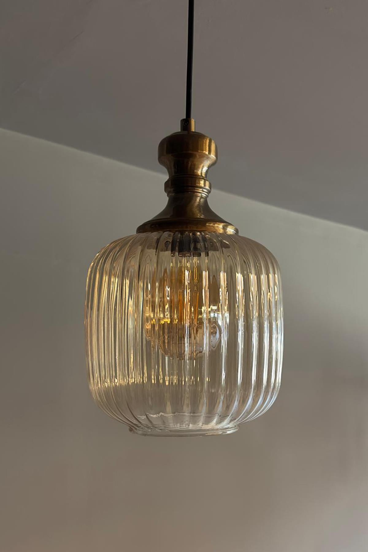 Lumina Cam Bal Rengi Tekli Avize Knob Tokmak Başlık Retro Sarkıt Lamba Restoran Salon Aydınlatma