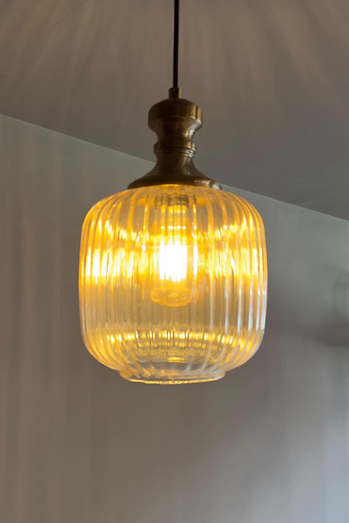 Lumina Cam Bal Rengi Tekli Avize Knob Tokmak Başlık Retro Sarkıt Lamba Restoran Salon Aydınlatma