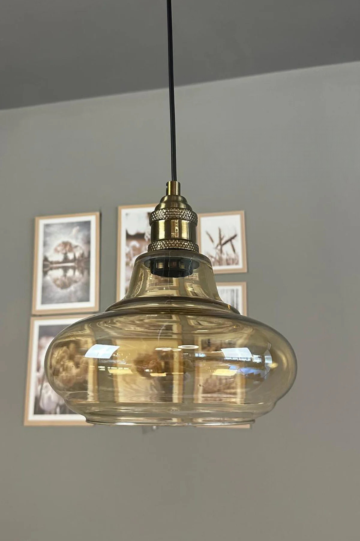 Lumsa Cam Bal Rengi Tekli Avize Eskitme Lale Başlık Retro Sarkıt Lamba Salon Aydınlatma