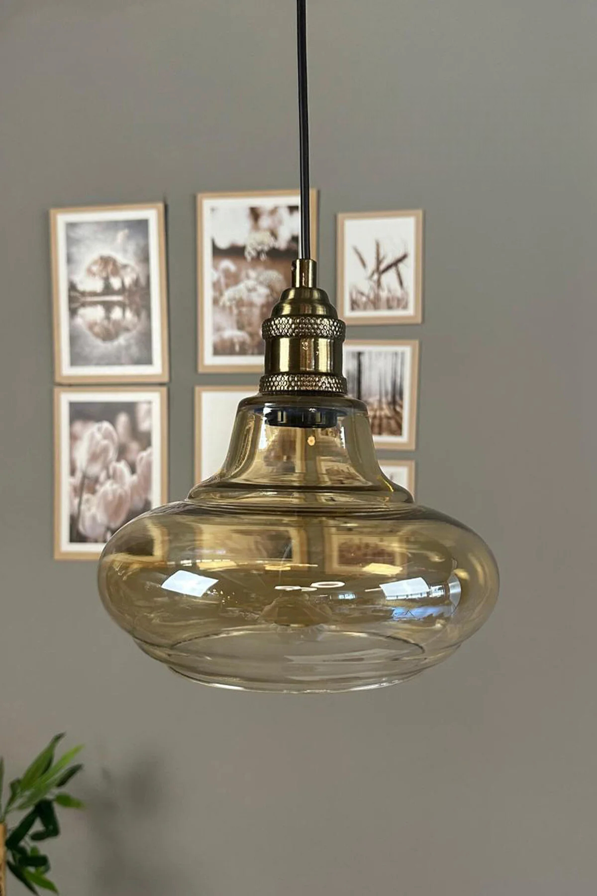 Lumsa Cam Bal Rengi Tekli Avize Eskitme Lale Başlık Retro Sarkıt Lamba Salon Aydınlatma