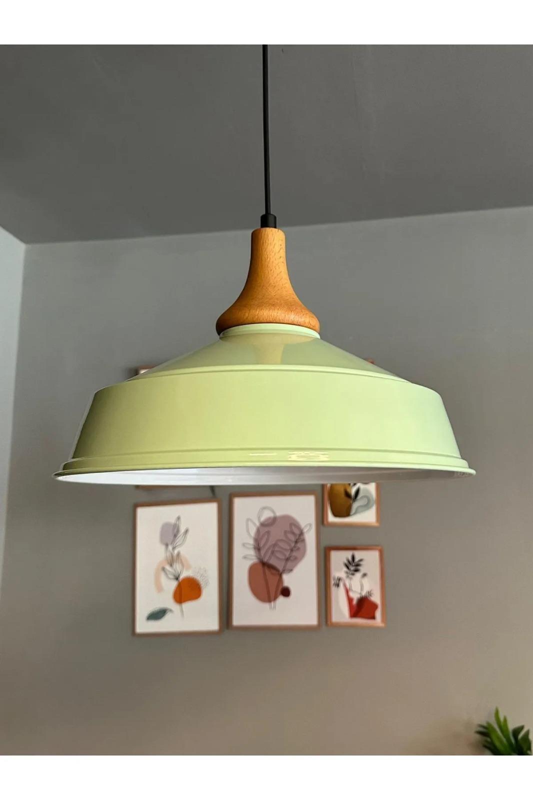 Mint Ahşap Ters Mantar Kafa Tekli Avize Retro Sarkıt Ofis Showroom Salon Mutfak Avizeleri