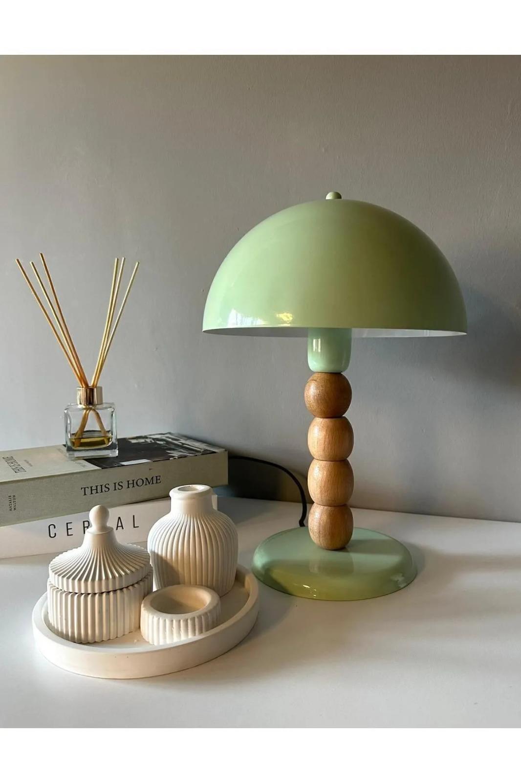 Mint Mantar Masa Lambası Dekoratif Abajur Çocuk Odası Başucu Lambası Okuma Lambası