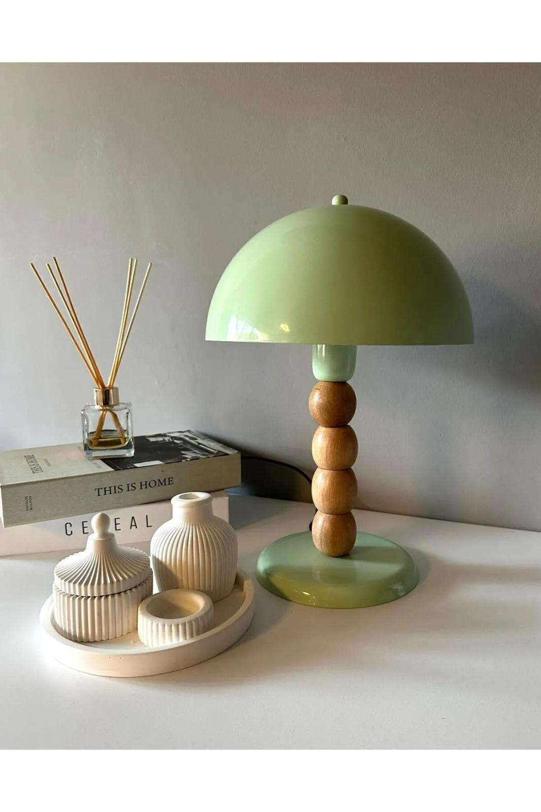 Mint Mantar Masa Lambası Dekoratif Abajur Çocuk Odası Başucu Lambası Okuma Lambası