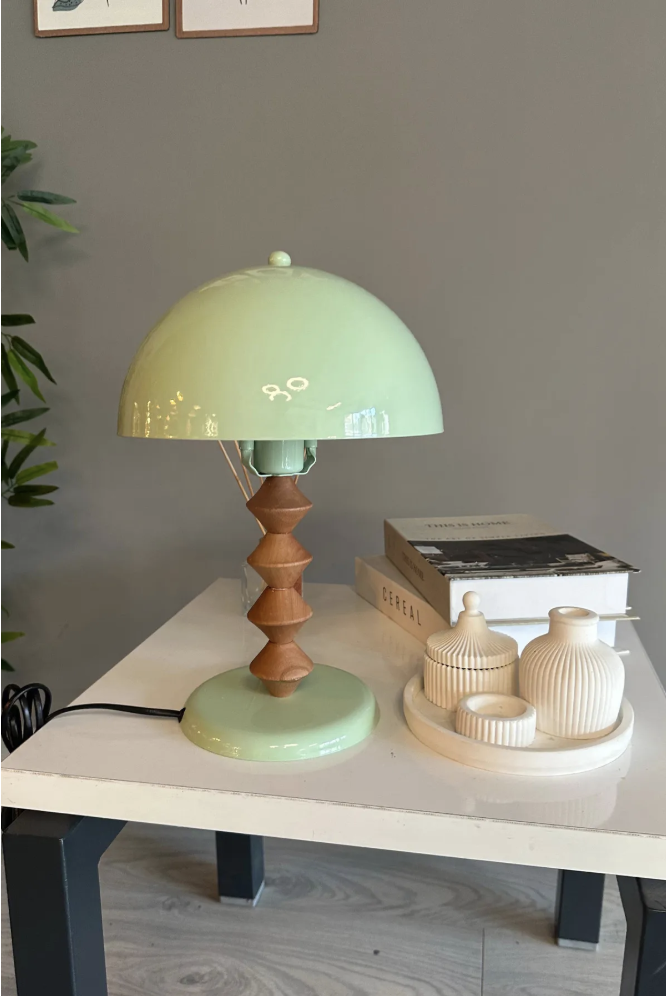 Mint Mantar Masa Lambası Q Ahşap Dekoratif Abajur Çocuk Odası Başucu Lambası Okuma Lambası
