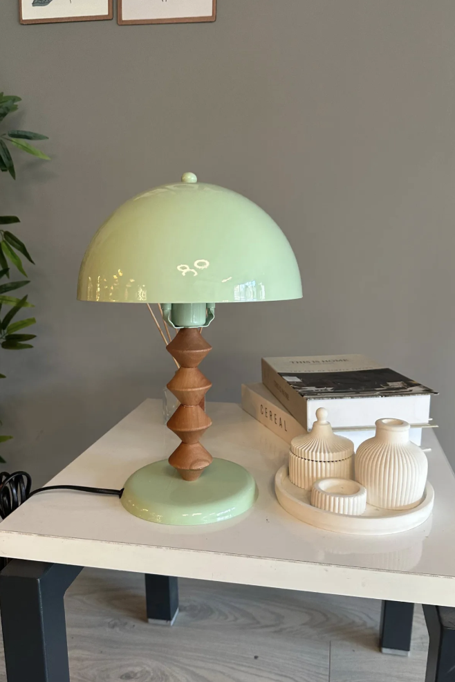 Mint Mantar Masa Lambası Q Ahşap Dekoratif Abajur Çocuk Odası Başucu Lambası Okuma Lambası