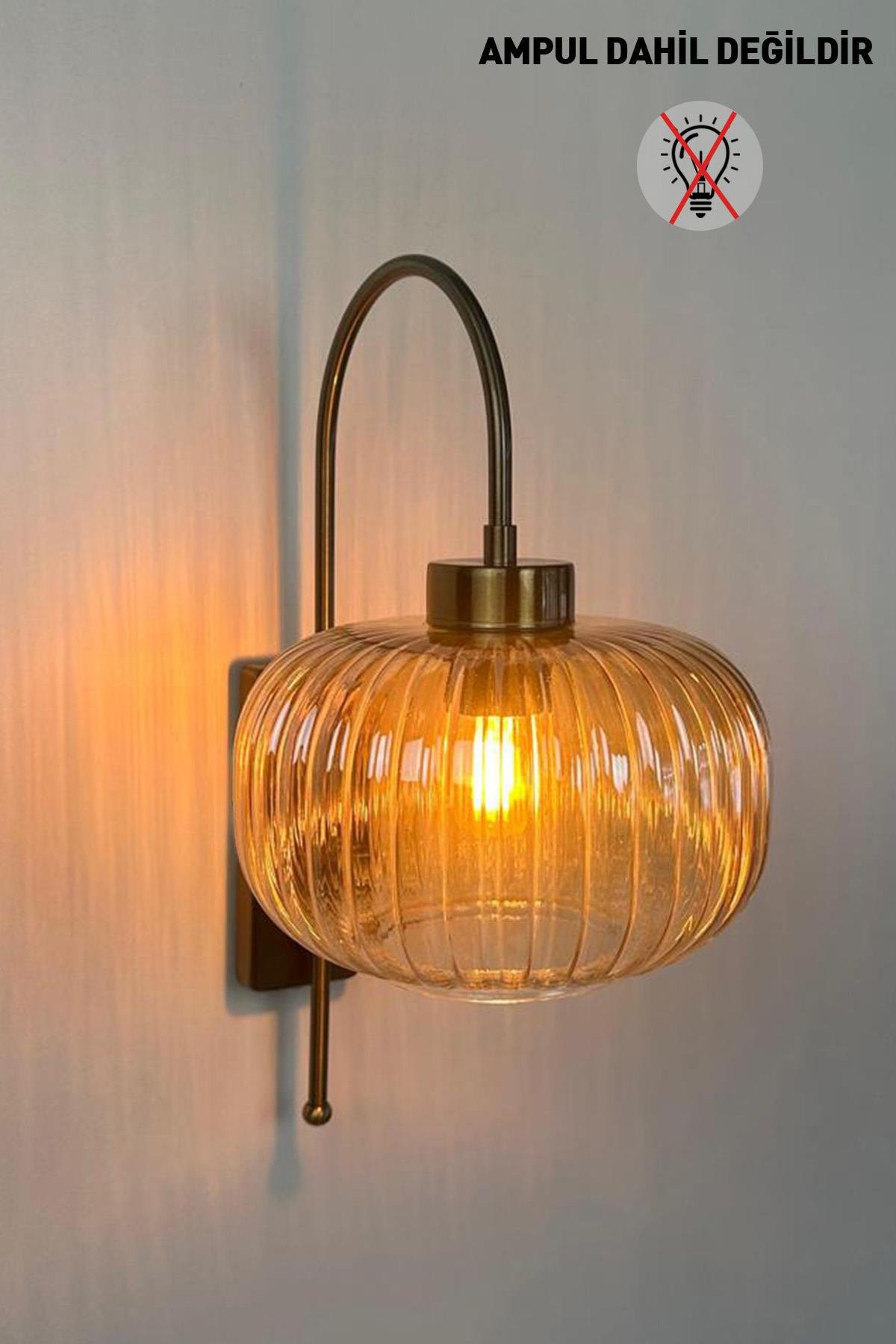 Mola Bal Rengi Cam Aplik Duvar Lambası Modern Otel Cafe Vintage Salon Yatak Odası Merdiven Retro