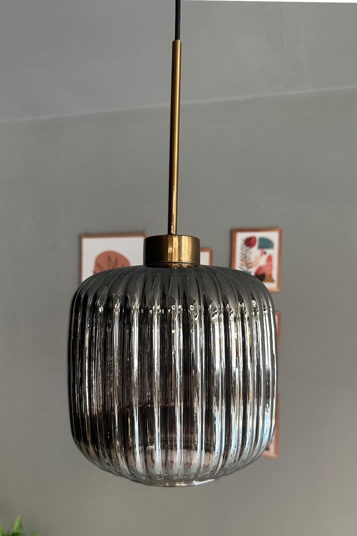 Mopa Cam Füme Tekli Avize Eskitme Başlık Retro Sarkıt Lamba Restoran Salon Aydınlatma