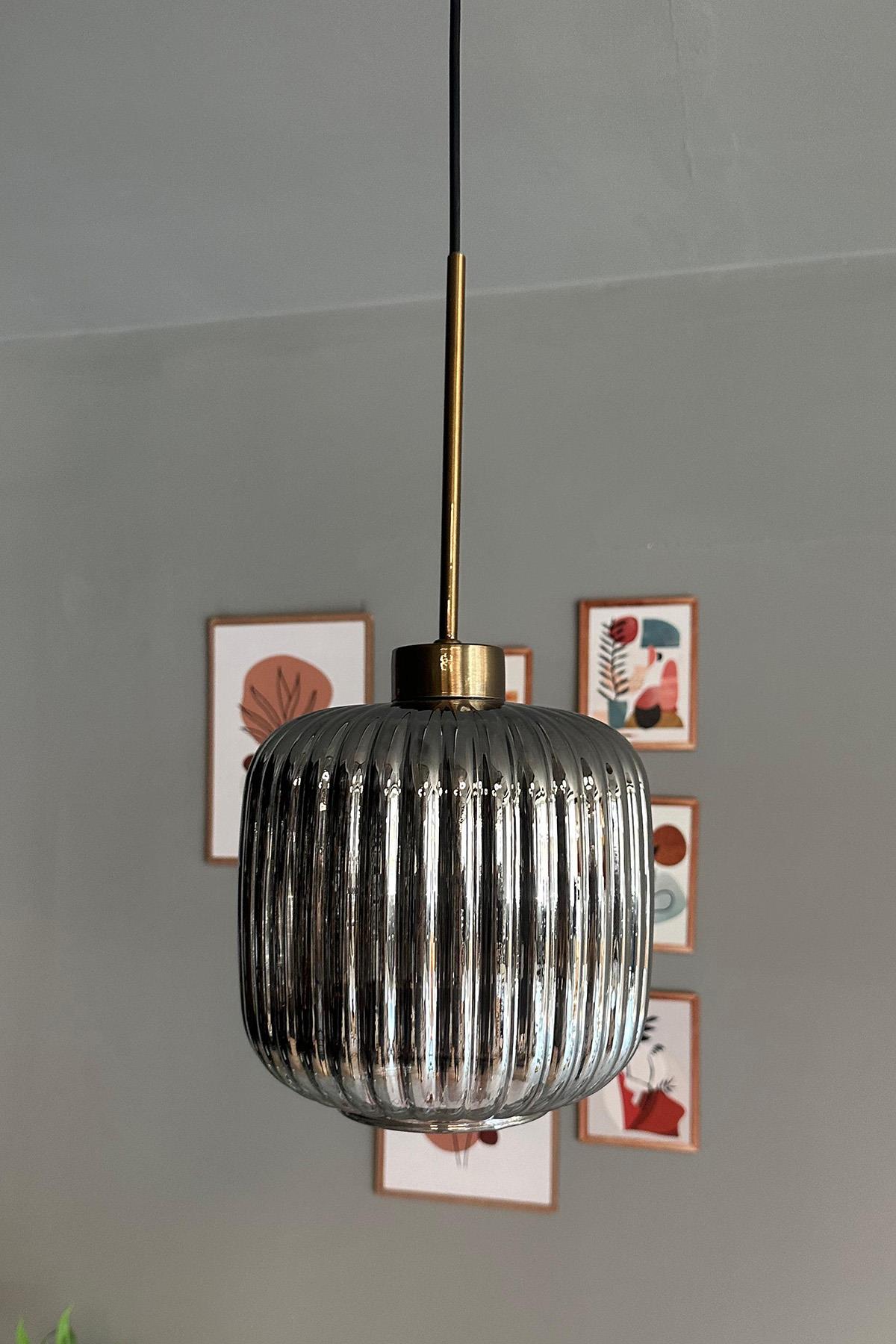 Mopa Cam Füme Tekli Avize Eskitme Başlık Retro Sarkıt Lamba Restoran Salon Aydınlatma