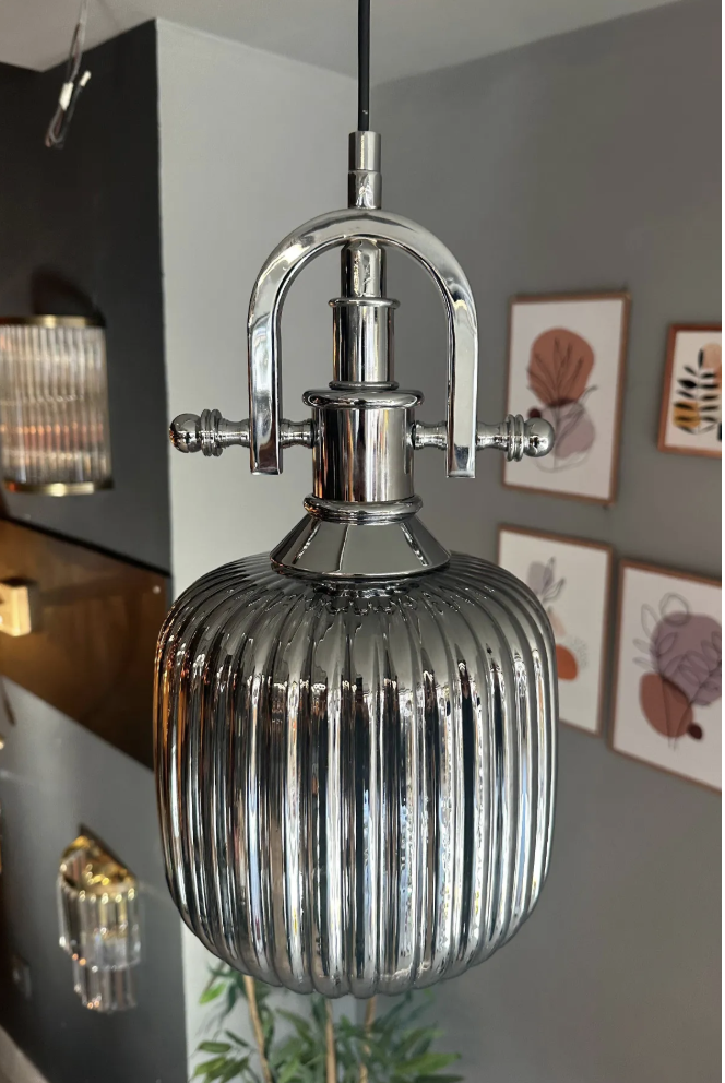 Mopa Cam Krom Tekli Avize Krom Gemici Başlık Retro Sarkıt Lamba Restoran Salon Aydınlatma