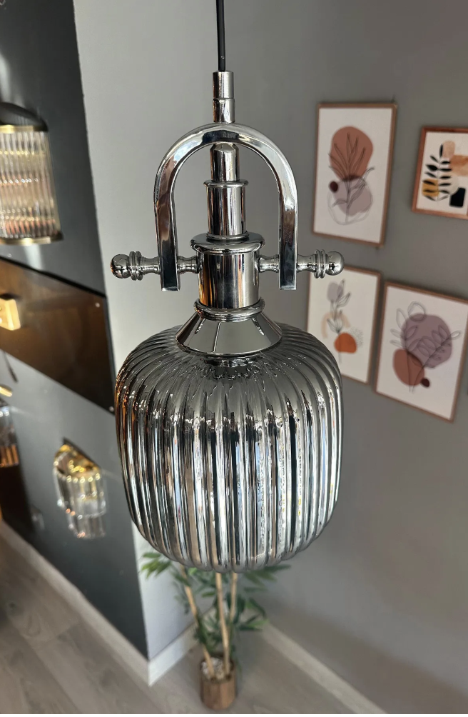 Mopa Cam Krom Tekli Avize Krom Gemici Başlık Retro Sarkıt Lamba Restoran Salon Aydınlatma
