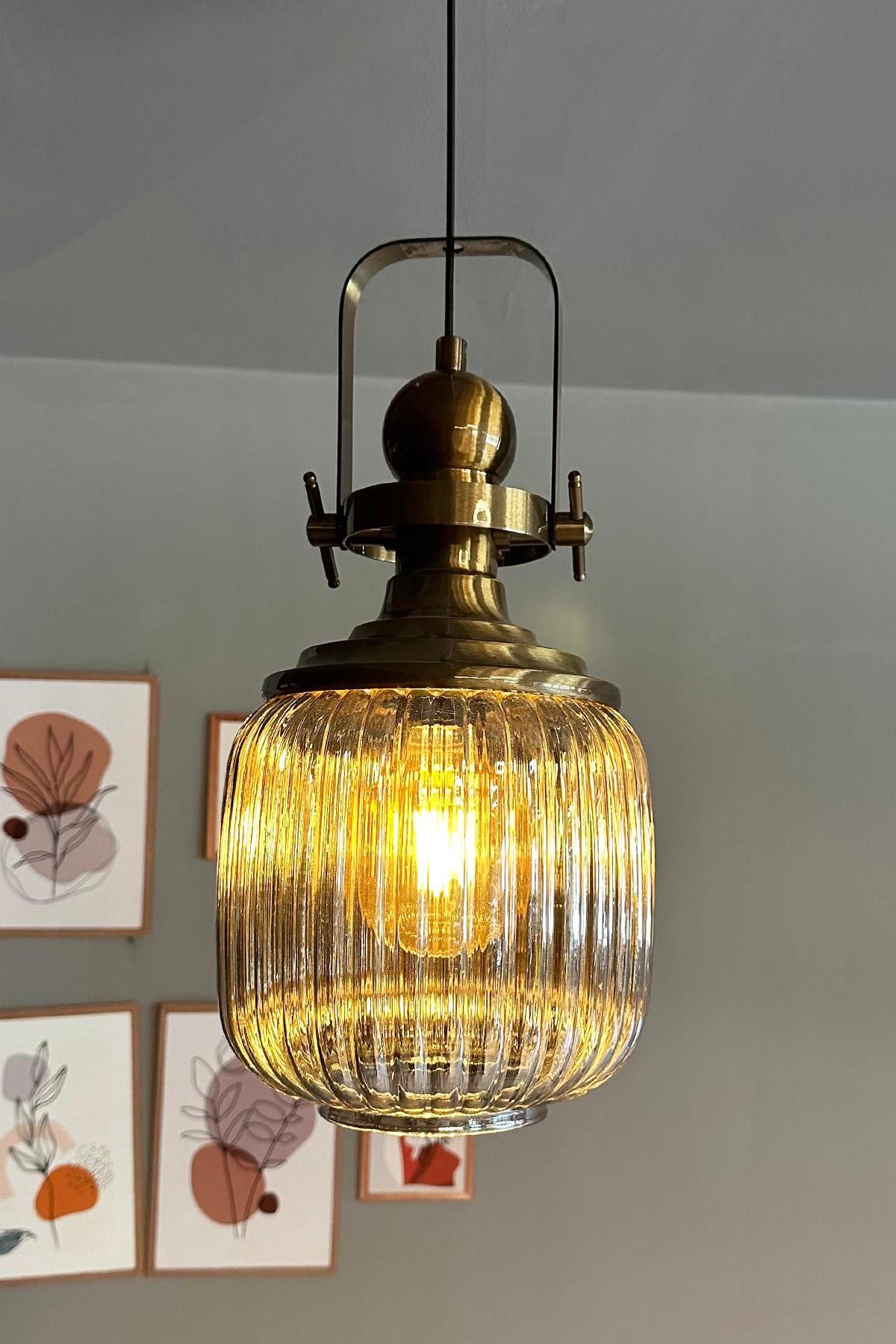 Mopa Füme Cam Tekli Avize Eskitme Başlık Retro Sarkıt Lamba Restoran Salon Aydınlatma
