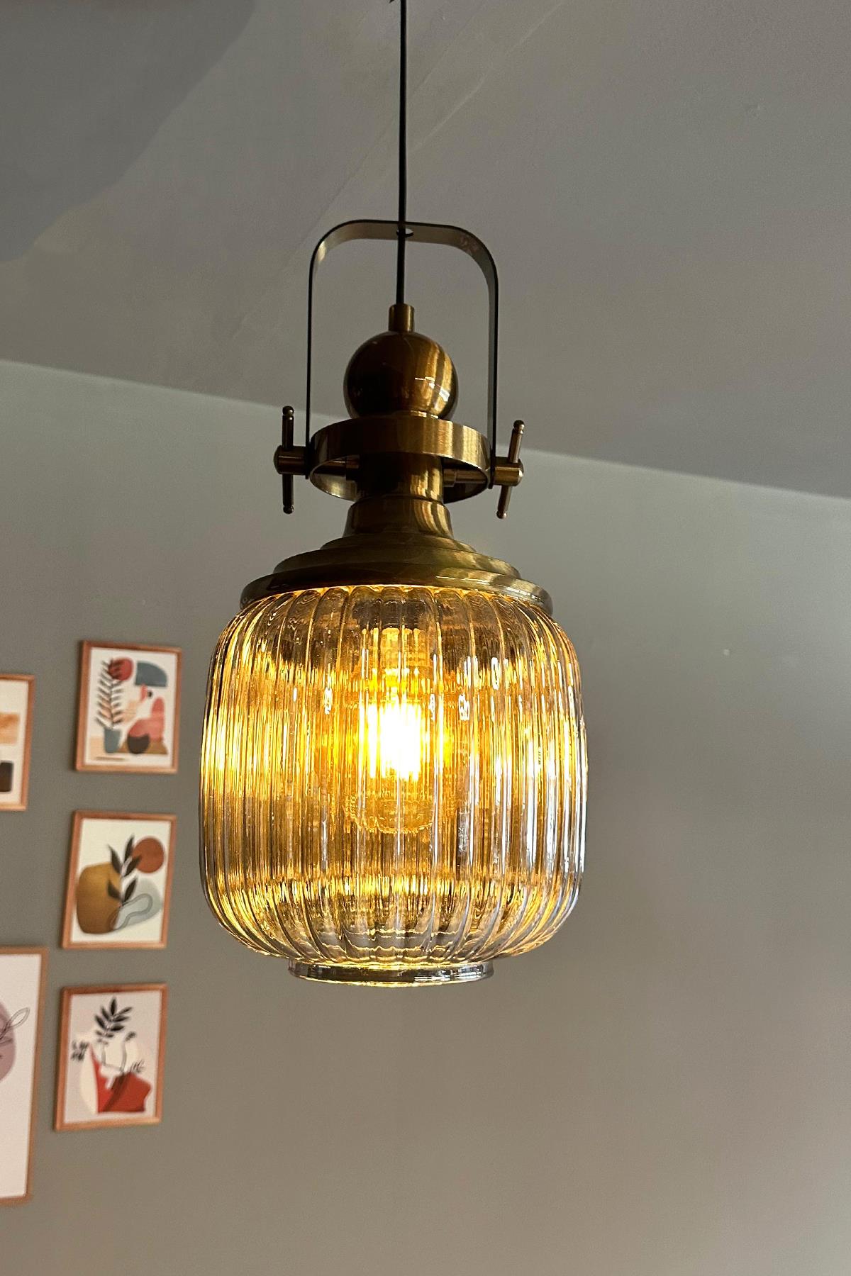 Mopa Füme Cam Tekli Avize Eskitme Başlık Retro Sarkıt Lamba Restoran Salon Aydınlatma