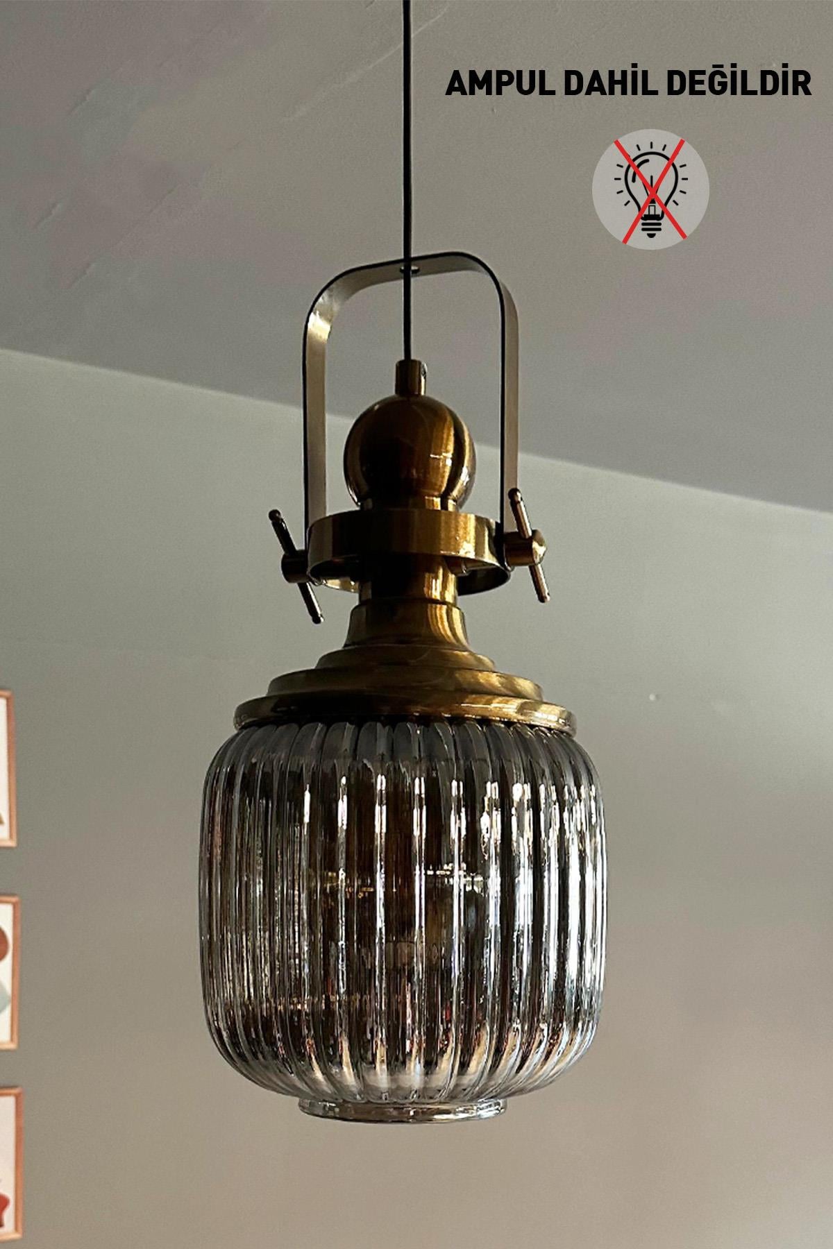 Mopa Füme Cam Tekli Avize Eskitme Başlık Retro Sarkıt Lamba Restoran Salon Aydınlatma