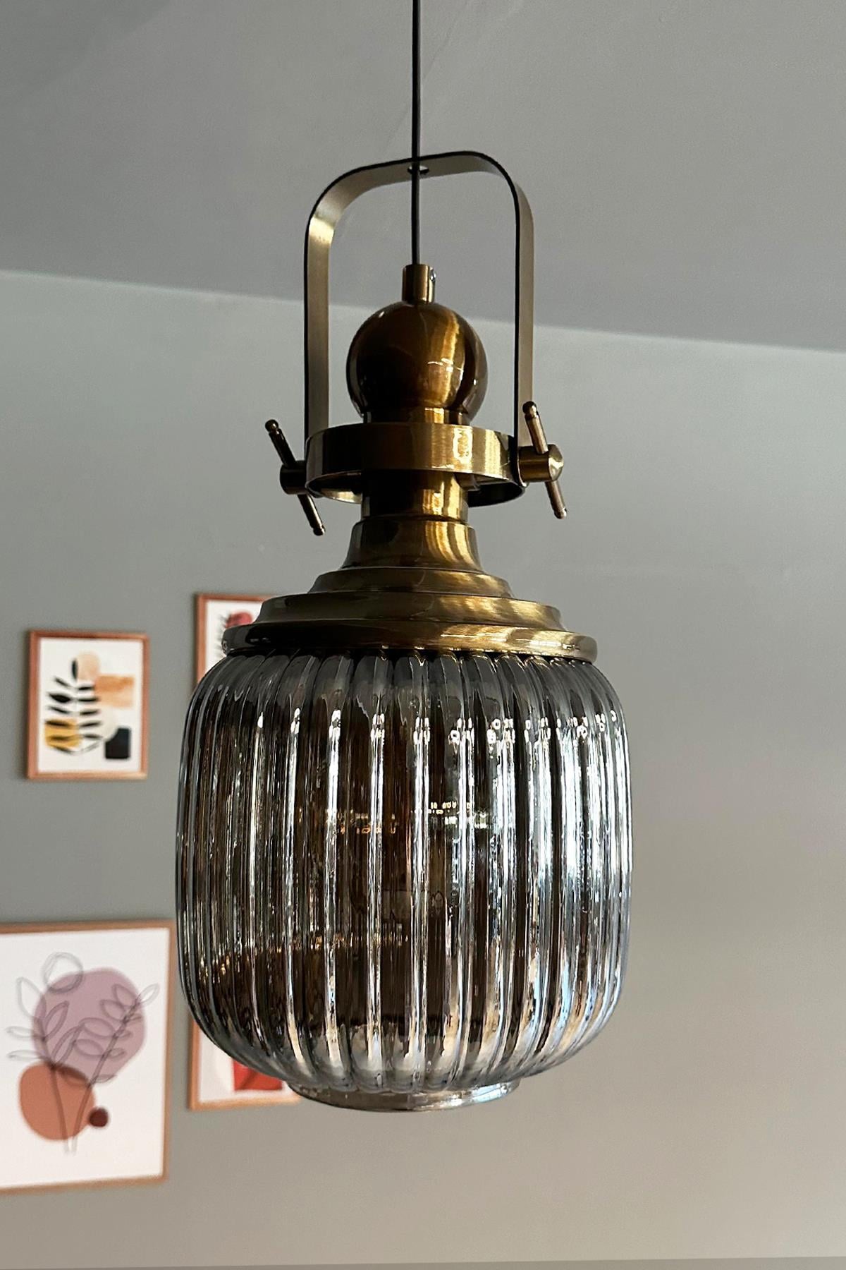 Mopa Füme Cam Tekli Avize Eskitme Başlık Retro Sarkıt Lamba Restoran Salon Aydınlatma