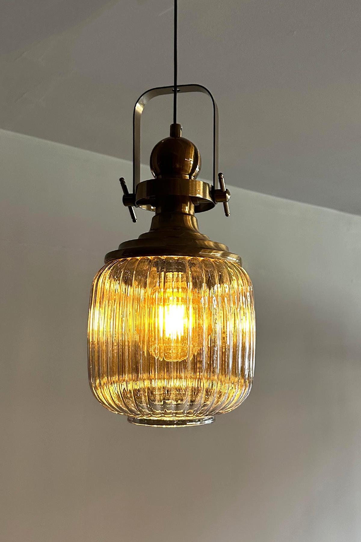 Mopa Füme Cam Tekli Avize Eskitme Başlık Retro Sarkıt Lamba Restoran Salon Aydınlatma
