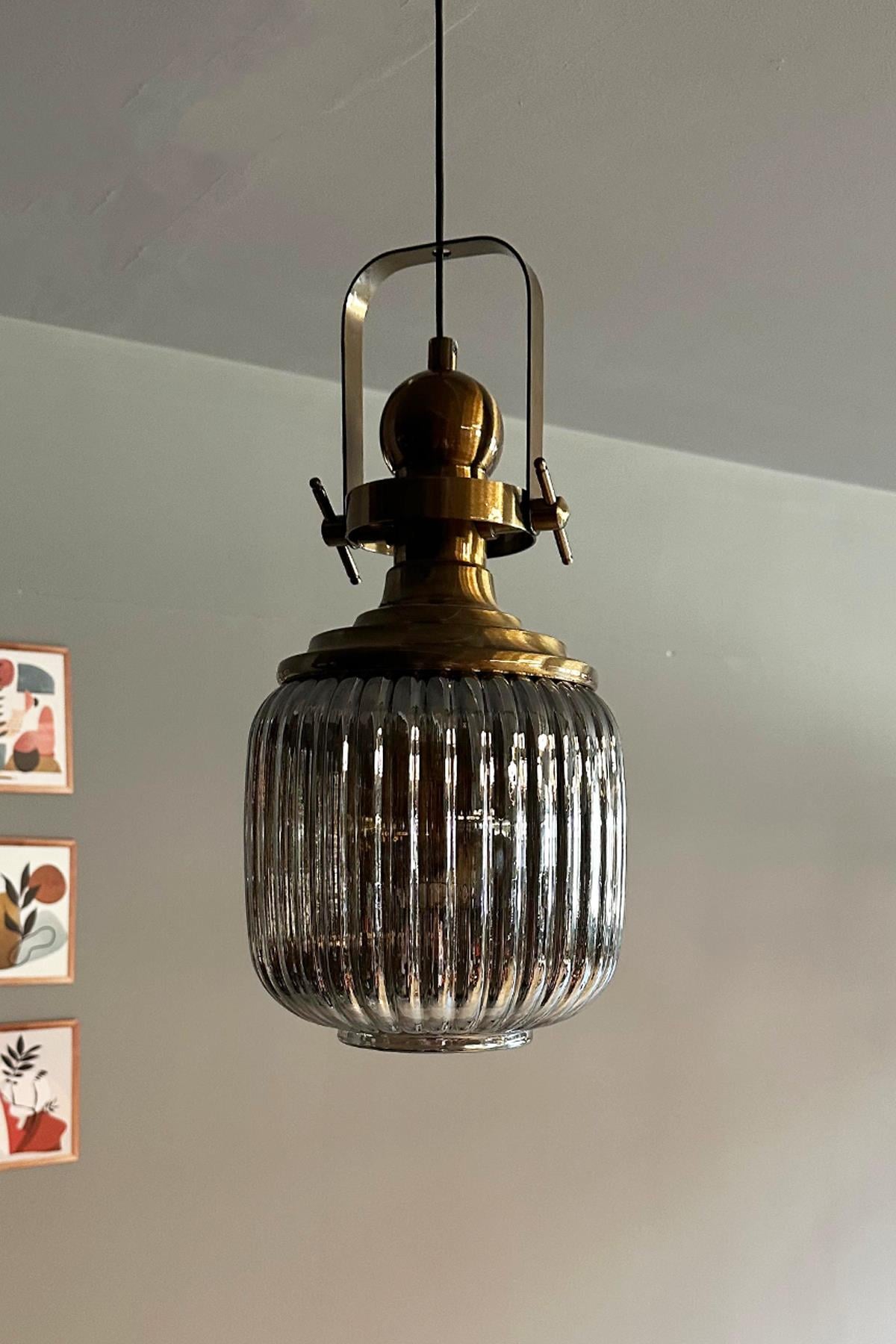 Mopa Füme Cam Tekli Avize Eskitme Başlık Retro Sarkıt Lamba Restoran Salon Aydınlatma