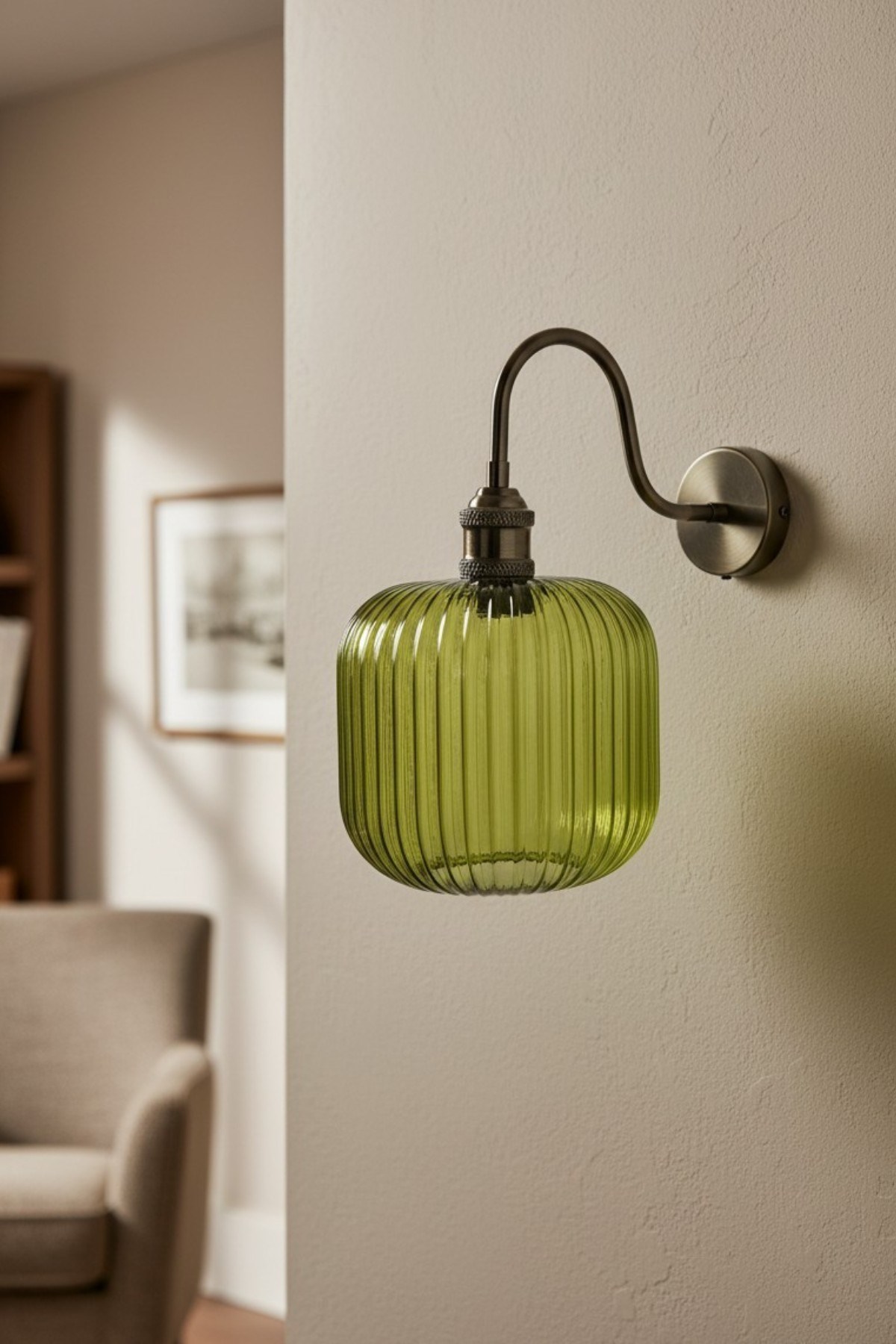 Mopa Yeşil Cam Aplik Duvar Lambası Modern Otel Cafe Vintage Salon Yatak Odası Merdiven Retro