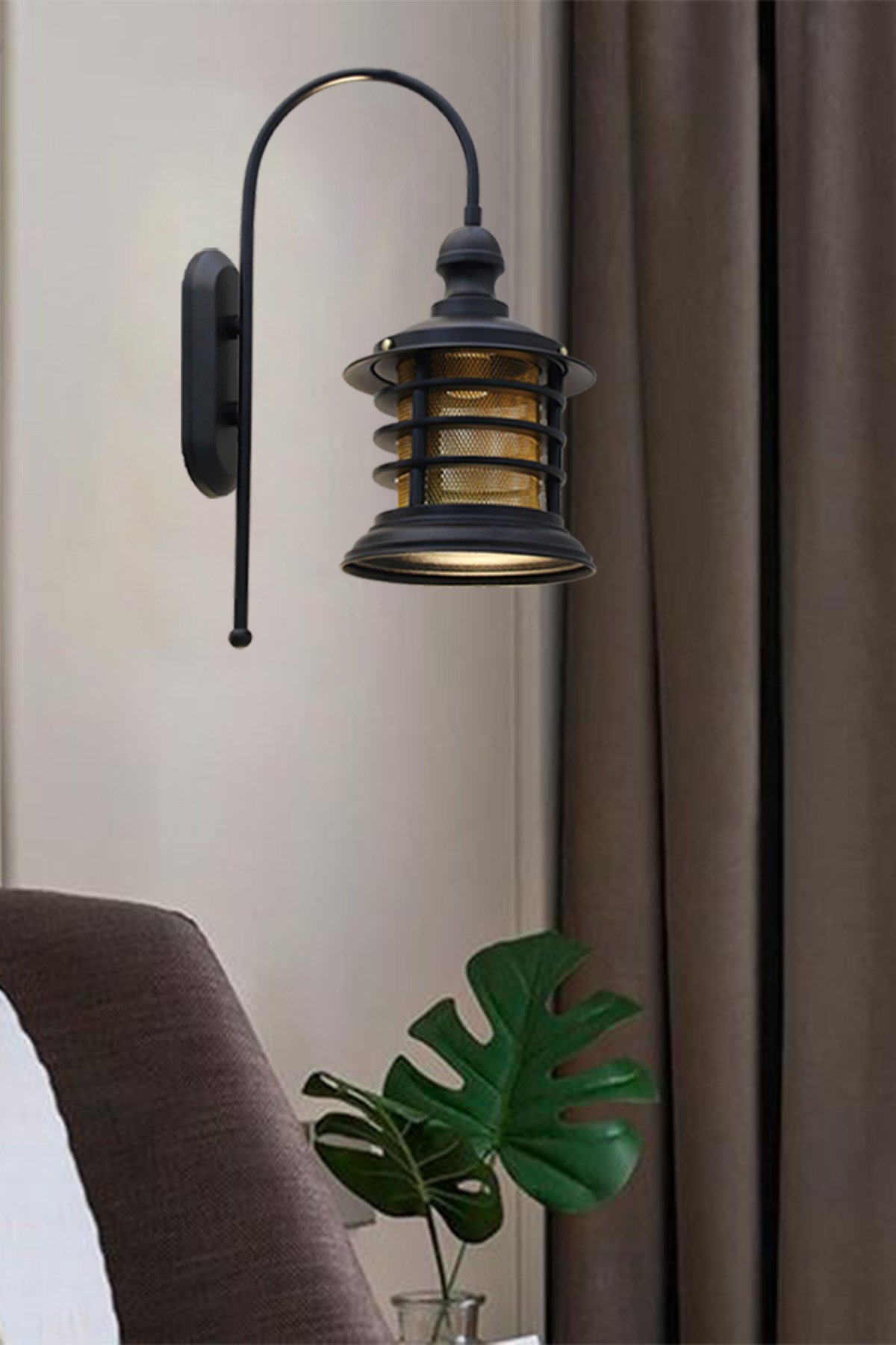 Nostalji Siyah Aplik Duvar Lambası Modern Otel Cafe Vintage Salon Yatak Odası Merdiven Retro