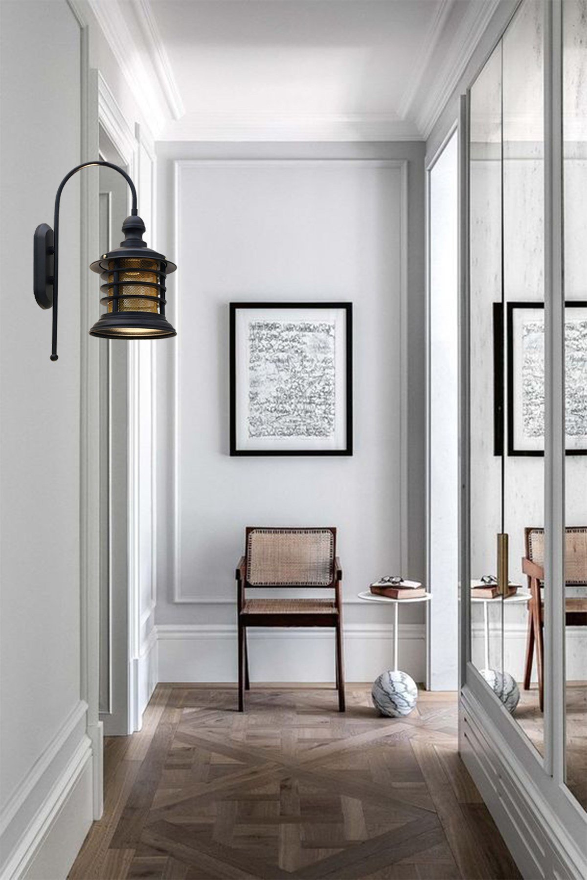 Nostalji Siyah Aplik Duvar Lambası Modern Otel Cafe Vintage Salon Yatak Odası Merdiven Retro
